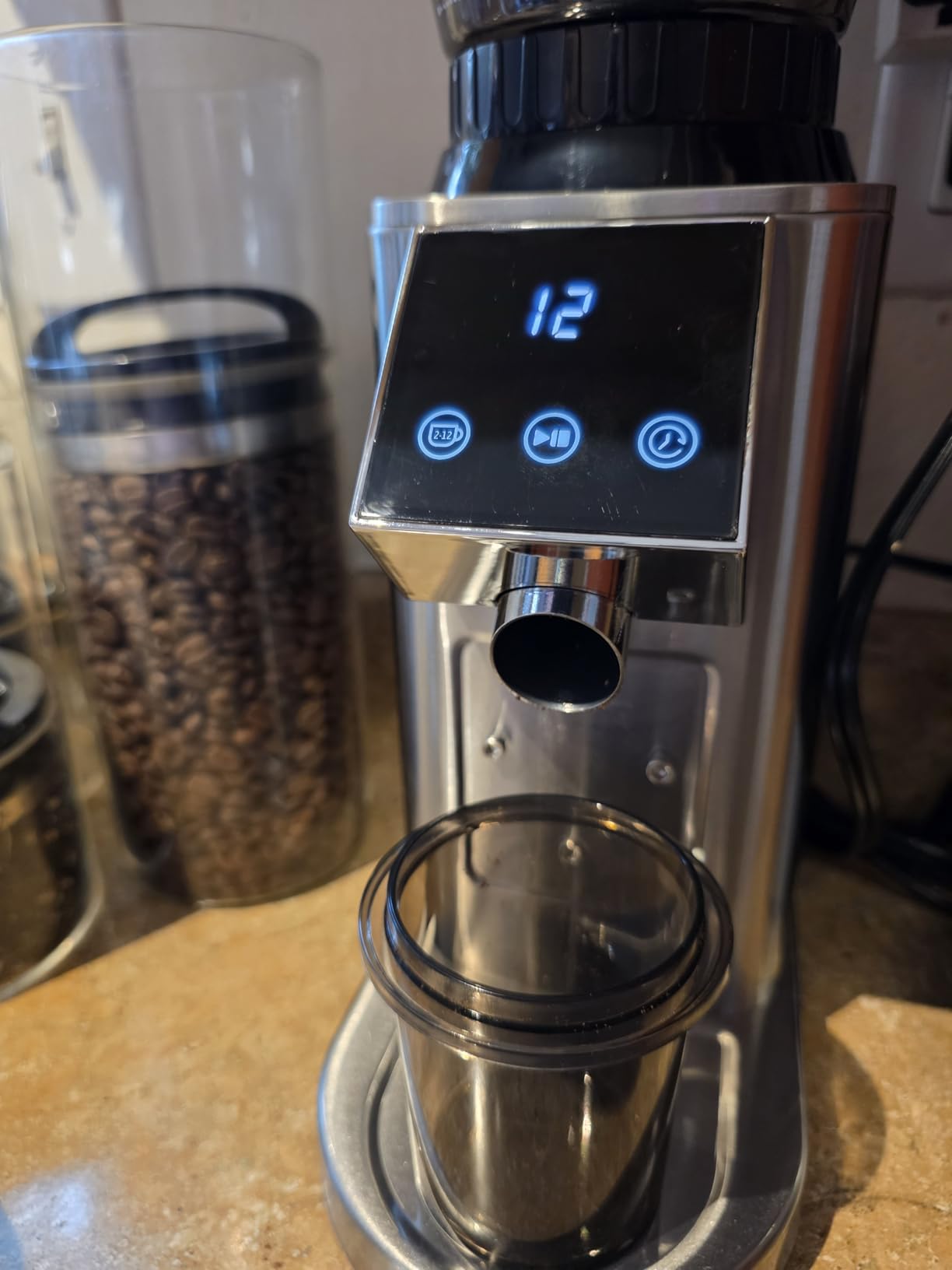 Tuni G1 Conical Burr Coffee Grinder, 48 Grind Settings Anti-static Burr Mill, Precision Electronic Timer and LED Touchscreen for Espresso/Drip/Cold Brew/French Press, Stainless Steel, Ivory customer photo 1