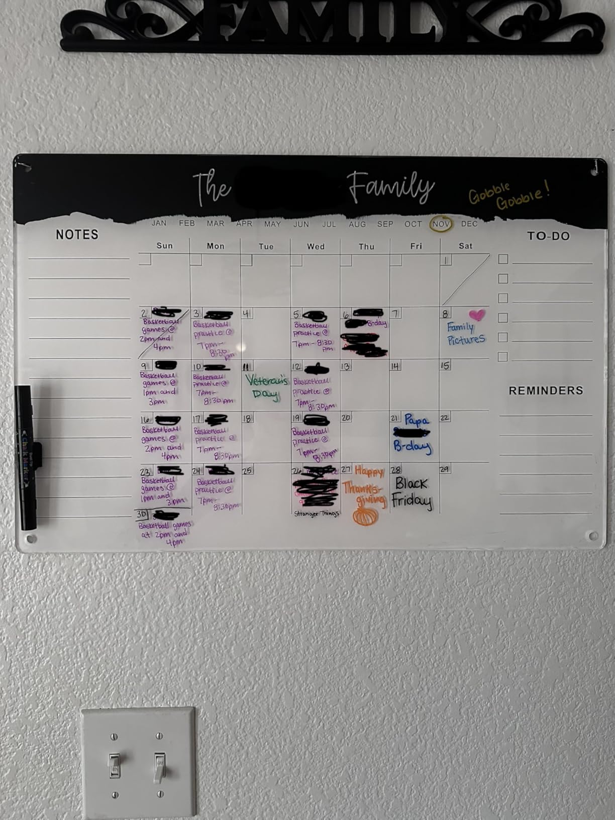 Black Acrylic Calendar Dry Erase for Wall, Family Planner, Monthly Calendar Dry Erase Whiteboard for Home, Office, 17