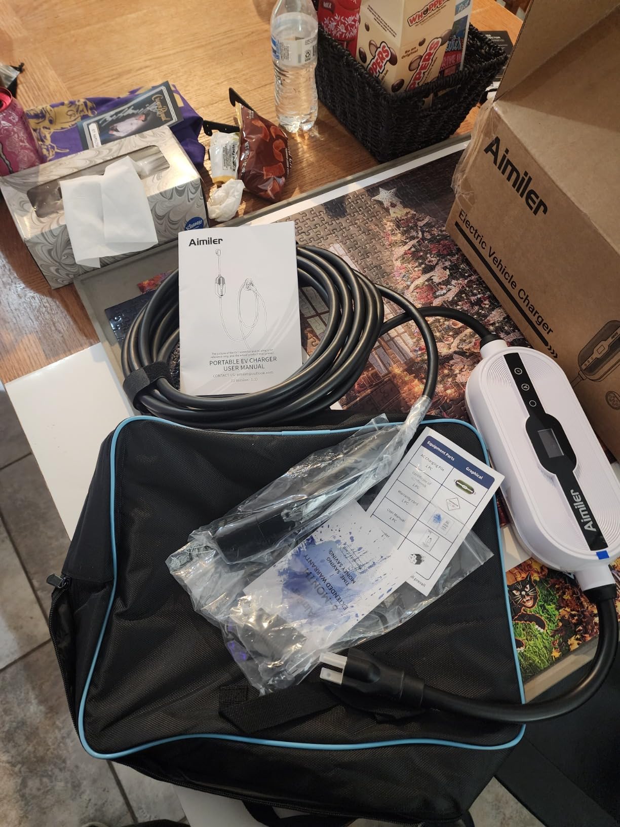 AIMILER Level 1/2 Tesla Charger, 16A, 25ft Cable ETL Certified, 240V NEMA 6-20P Plug & 110V 5-15P Adapter Cable, Portable Electric Car EV Charger for Tesla Models Y/X/3/S or Other Nacs EVs (Black) customer photo 1