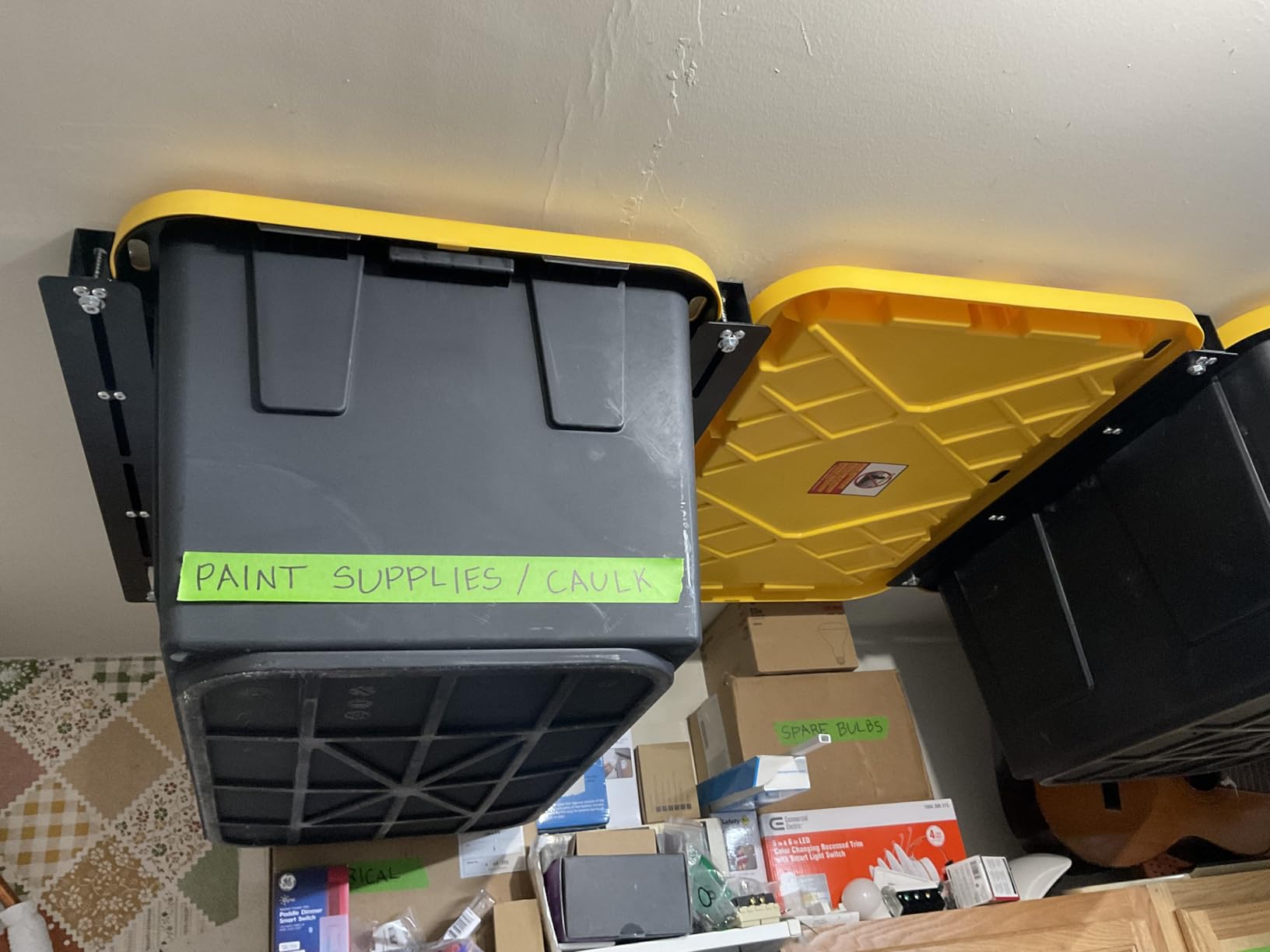 TORACK Garage Ceiling Bin Storage Rack, Adjustable Heavy Duty Overhead Tote Storage Rail System(for 5 Bins, Bins are not included) customer photo 1