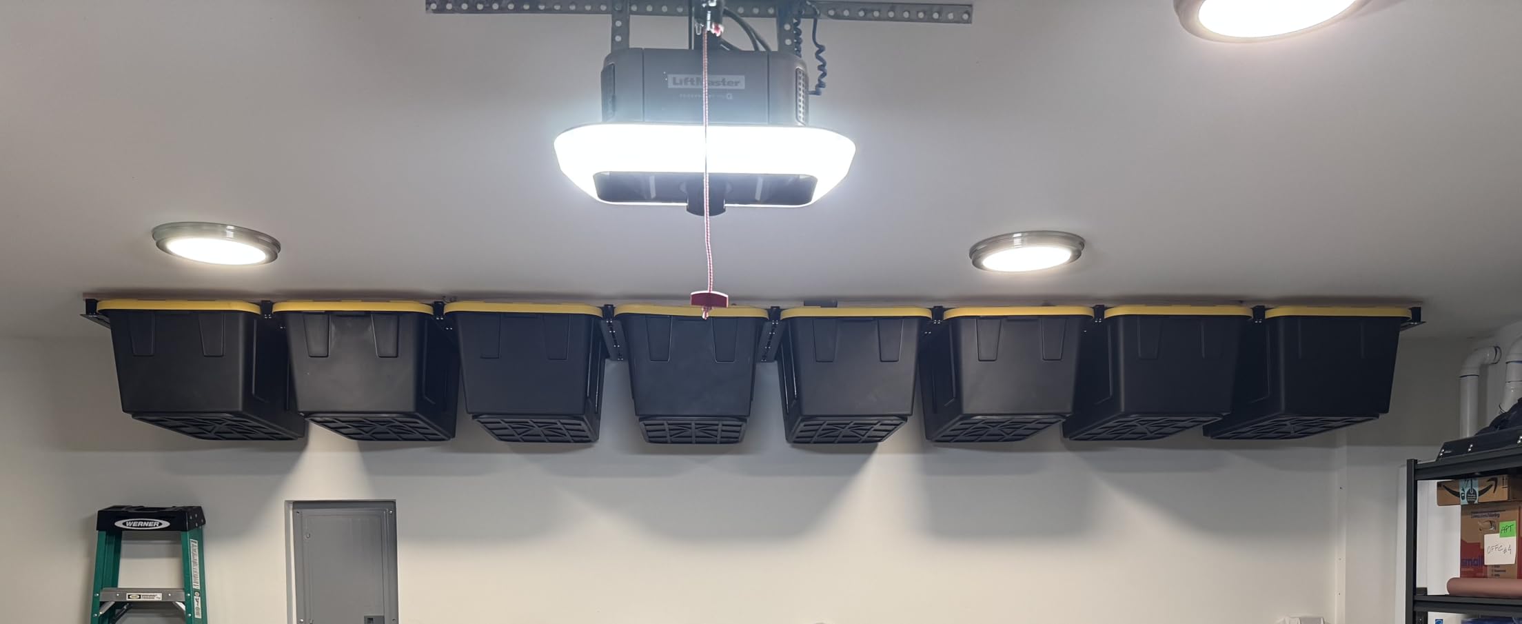 WALMANN Overhead Tote Storage Rails, Heavy Duty Garage Ceiling Bin Storage Rack Adjustable Garage Tote Slide Rail(5 Pack for 4 Bins, Bins Are Not Included) customer photo 1
