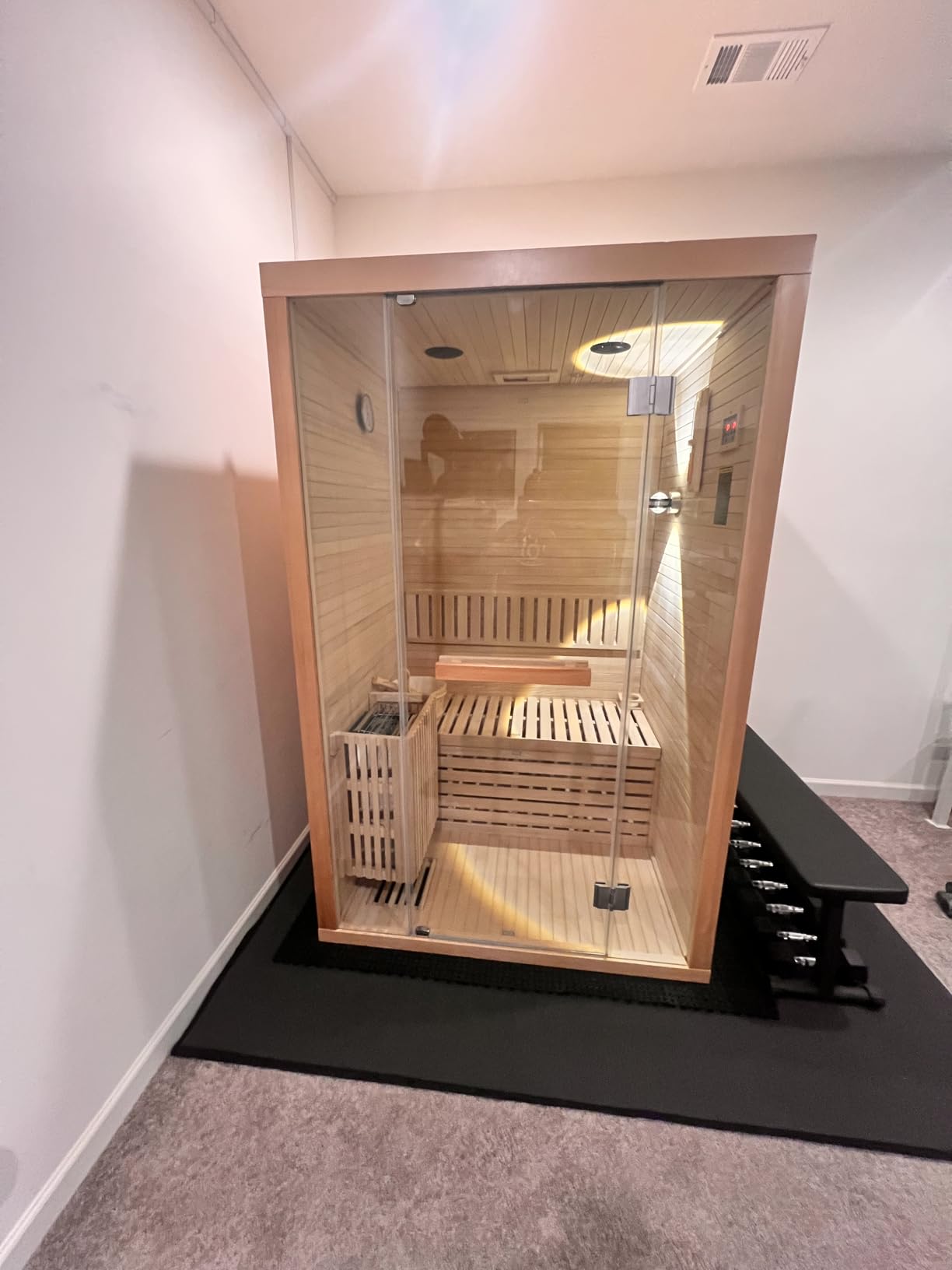 1 Person Outdoor Far Infrared Sauna Room, 1550W Spruce Wood Low EMF Indoor Home Sauna Built-in 7 Epoxy Heating Plate, Temperature Control Panel, Speaker and Color Light customer photo 1