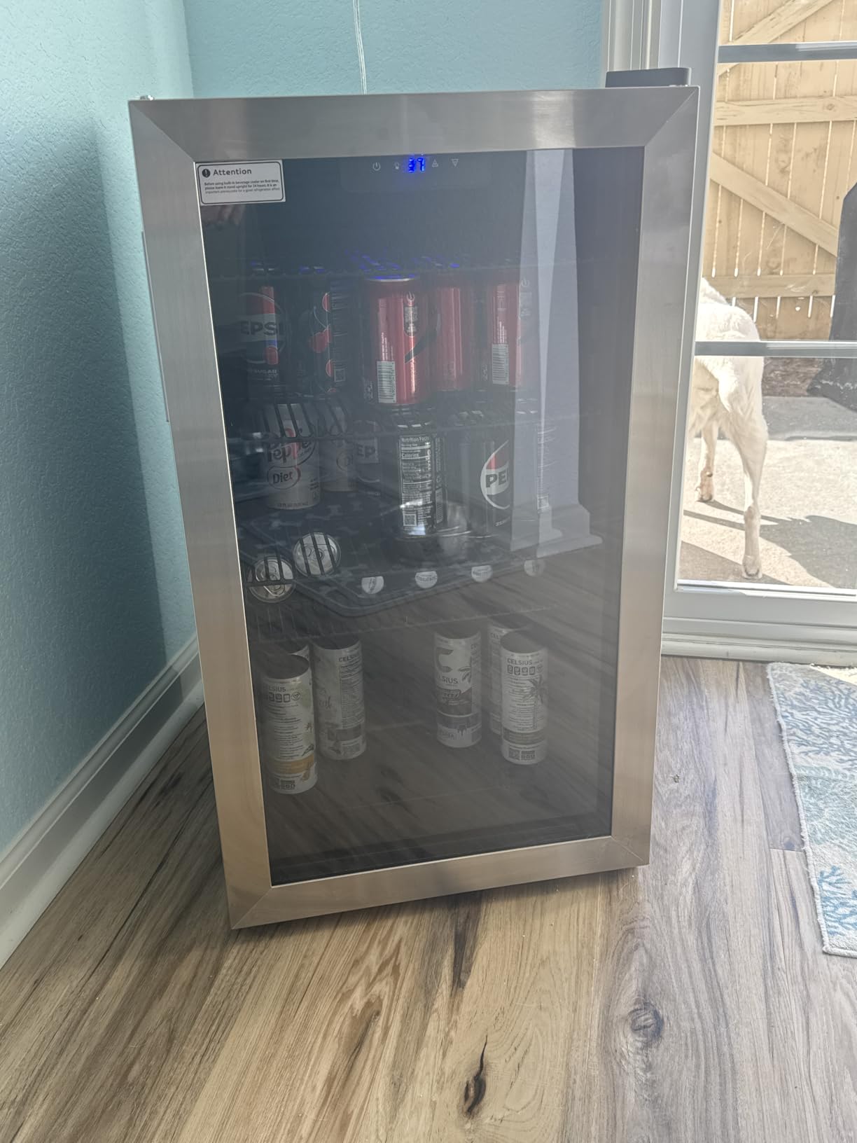 Feelfunn 4.5 Cu.Ft Beverage Refrigerator Cooler - 145 Can Mini Fridge Glass Door for Soda Beer Wine, Small Refrigerator for Bedroom Office Home Bar, 4 Adjustable Shelves, Silver customer photo 1