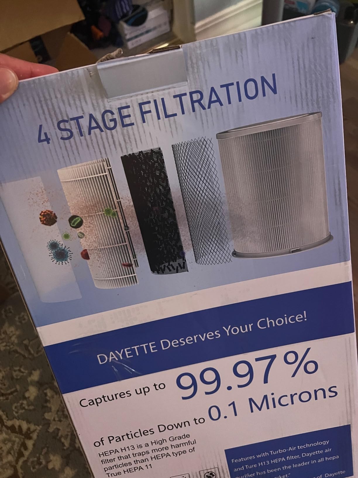 DAYETTE Air Purifiers for Home Large Room up to 3000 Sq Ft, CADR Upgrade to 500 m³/h H14 Ture Hepa Air Filter, Air Purifier with Air Quality Monitor, 22dB Sleep Mode for Bedroom, Living Room, White customer photo 2