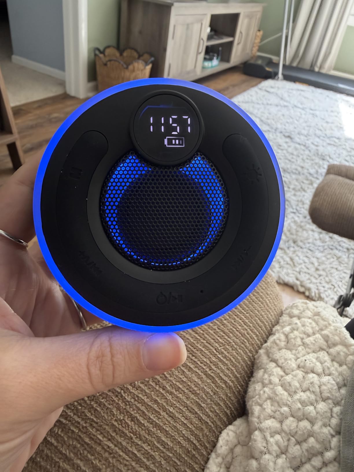 TECKNET Bluetooth Shower Speaker, IPX7 Waterproof Portable Wireless Speaker with RGB Light, BT 5.3, 10H Playtime, Built-in Mic, Suction Cup & TWS HD Stereo for Bath Beach Travel - Gift Ideas (Black) customer photo 2