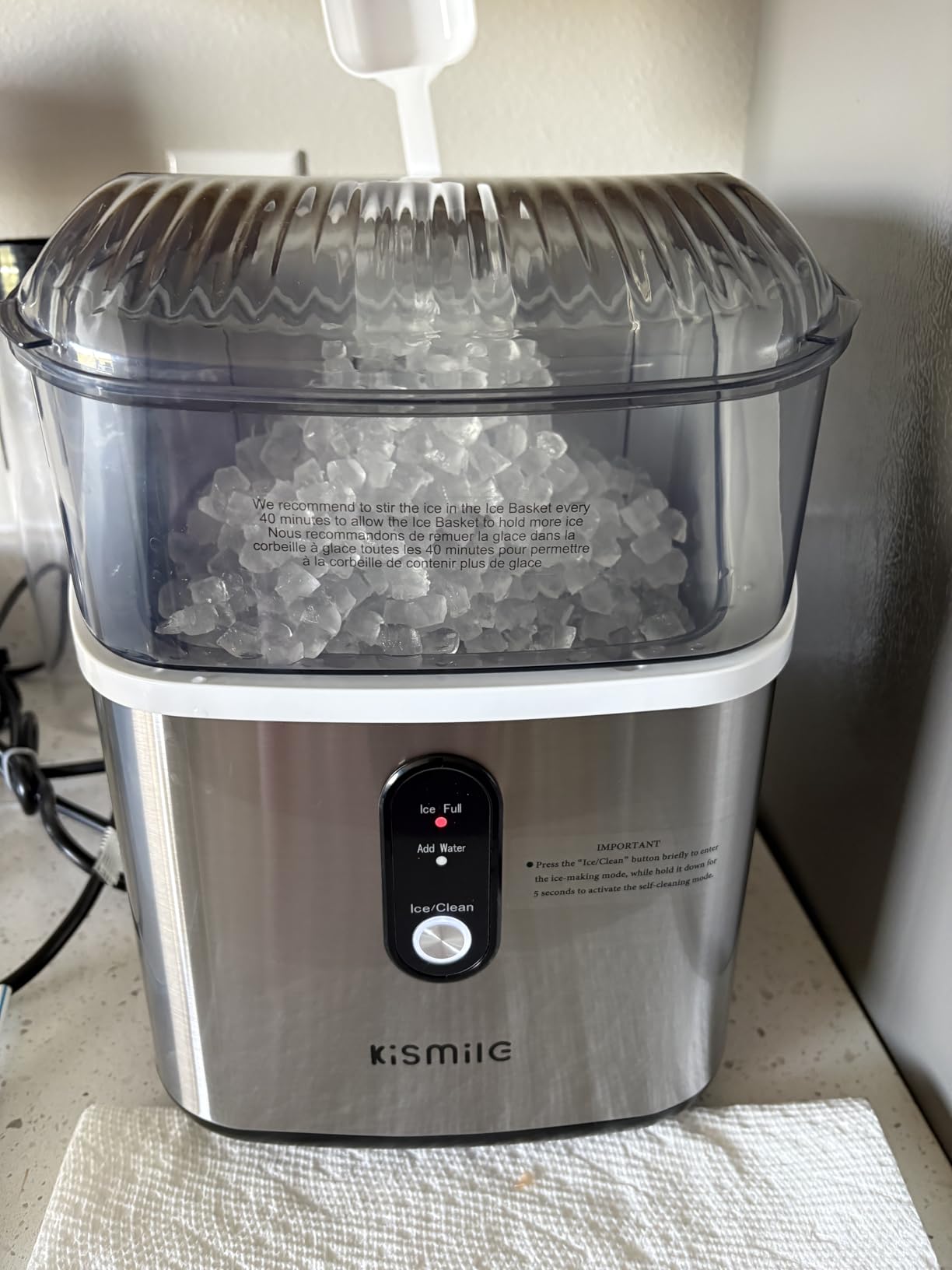 Kismile Nugget Ice Makers Countertop, Portable Ice Machine with Crushed Ice, 35lbs/Day, Self-Cleaning, One-Click Operation for Home Use(Silver) customer photo 2