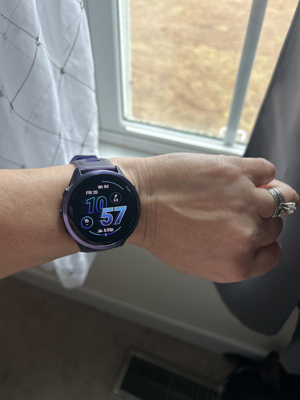 Garmin Forerunner 570, 42mm, Advanced GPS Running and Triathlon Smartwatch, AMOLED Display, Training and Recovery Features, Raspberry Aluminum with Translucent Bone/Mango Band customer photo 1