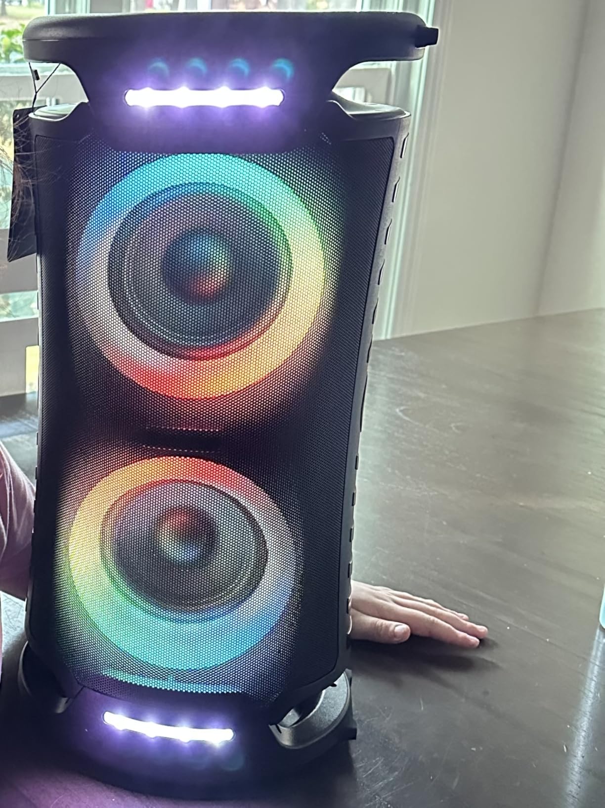 Large Party Bluetooth Speaker, 260W Peak Powerful Loud Sound with Deep Bass, 15Hr Playtime, Fast Charge, RGB Cool Light Show, TWS, Portable for Outdoor Beach, Camping, Backyard, Work, Home (Black) customer photo 1
