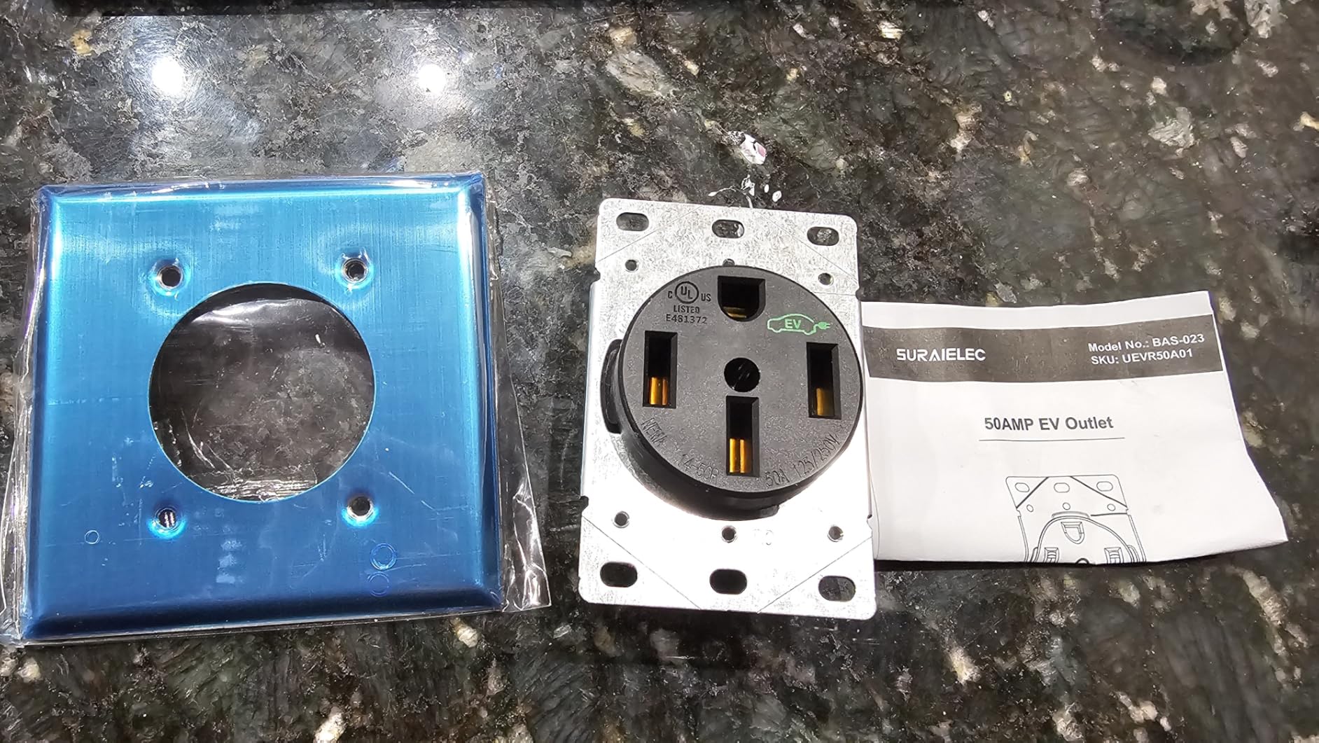 SURAIELEC 50 Amp NEMA 14-50R Outlet with Stainless Steel Faceplate, Heavy-Duty EV Charging Receptacle, 125/250V, Flush Mount for EV Charger, RV Camper, Dryer, Oven, Range and Stove, UL Listed customer photo 2