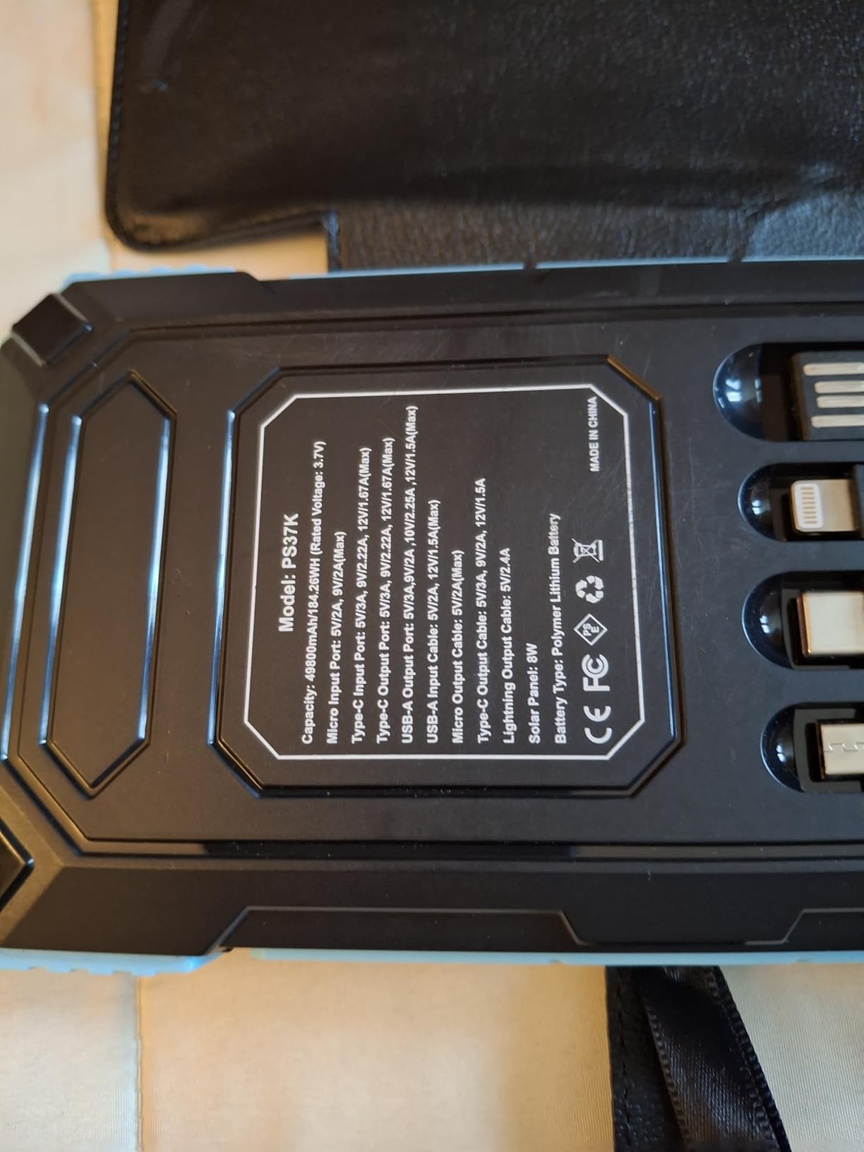 Solar Charger Power Bank 49800mAh with 4 Built-in Cables & 3 Foldable Panels, PD22.5W Fast Portable Phone Charger, External Battery Pack with USB-C in/Output & Flashlight for Outdoor Camping customer photo 1