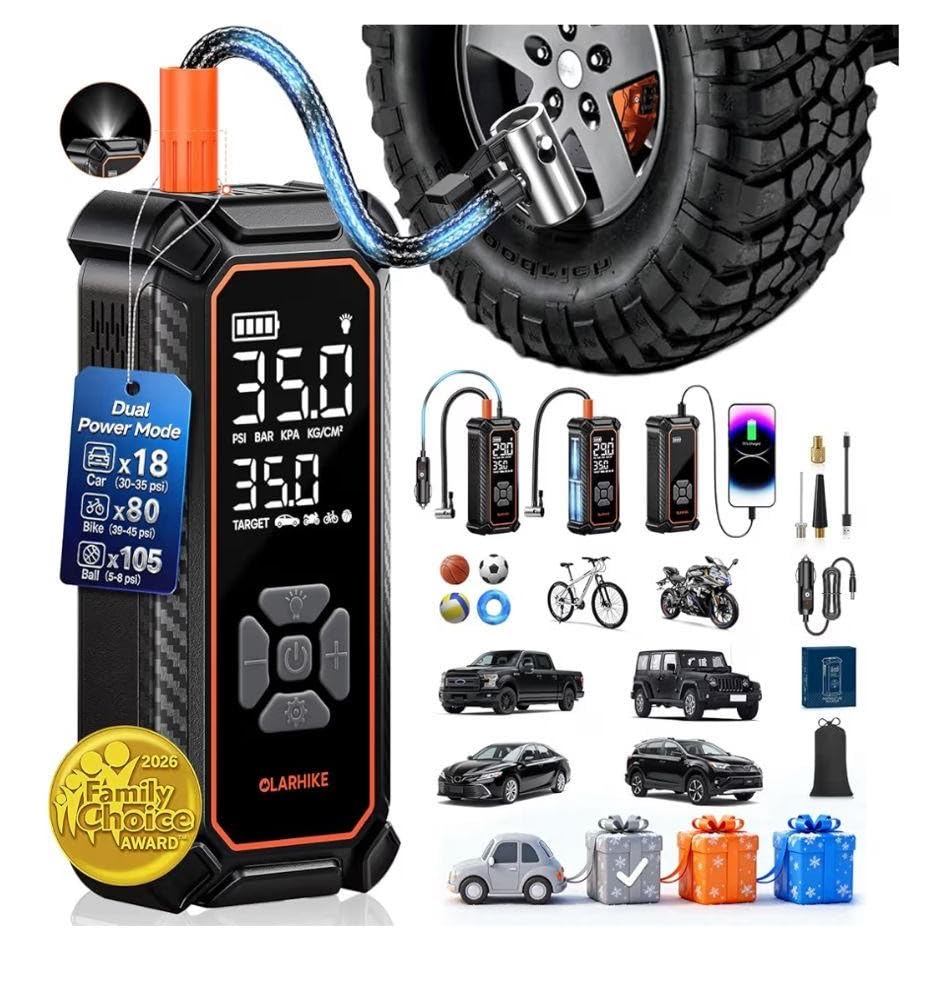 OlarHike Tire Inflator Portable Air Compressor, Dual Power - 6000mAh & 12V DC, Cordless Air Pump for Car Tires, Bikes, Motorcycle, Balls with LED & Digital Pressure Gauge customer photo 1