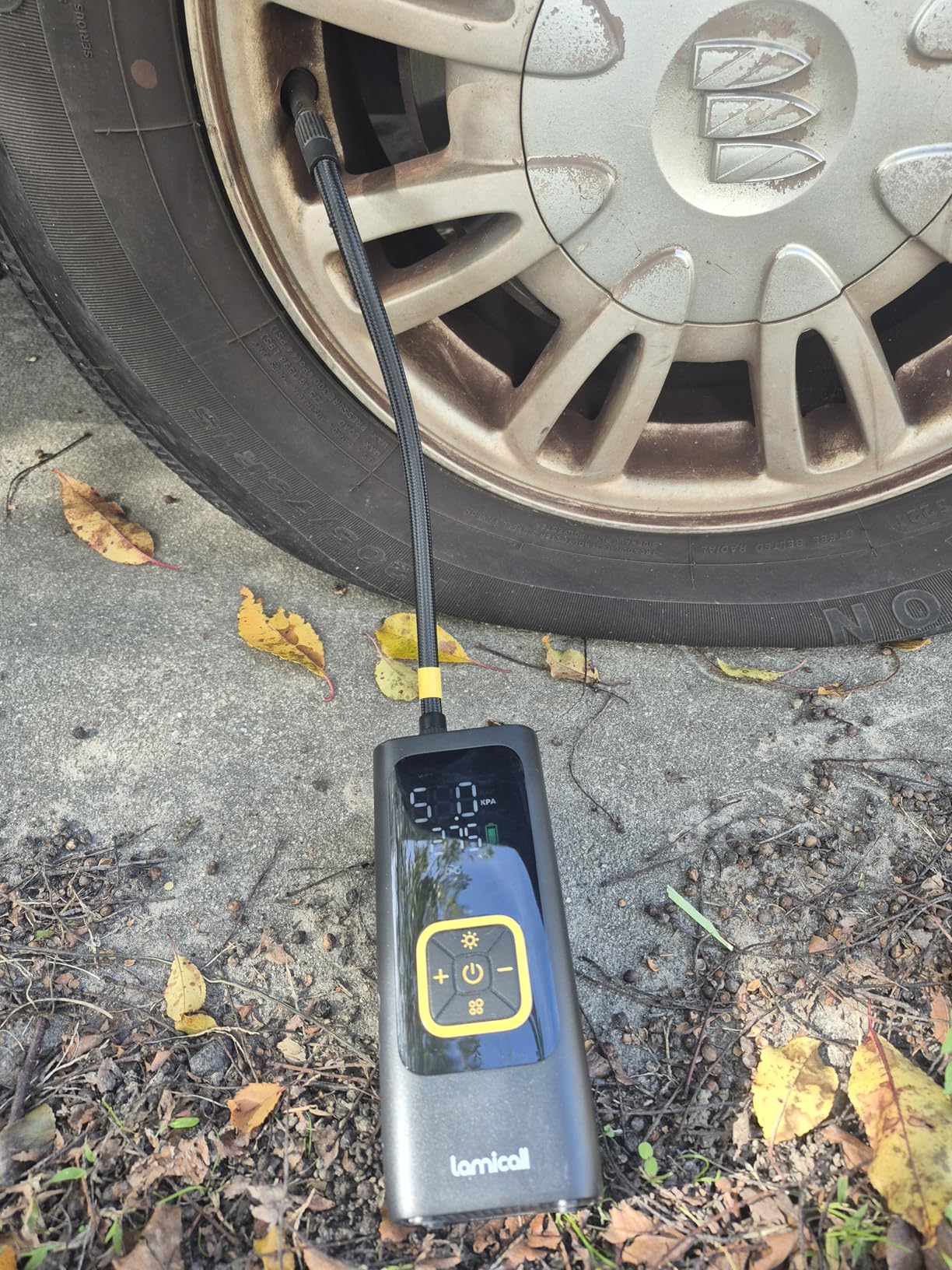 Car Tire Inflator Portable Air Compressor - Lamicall [4X Faster][150 PSI] Bike Air Pump, Rechargeable Battery, Pressure Gauge Display, LED Light, Automatic Car Cordless Pump customer photo 2