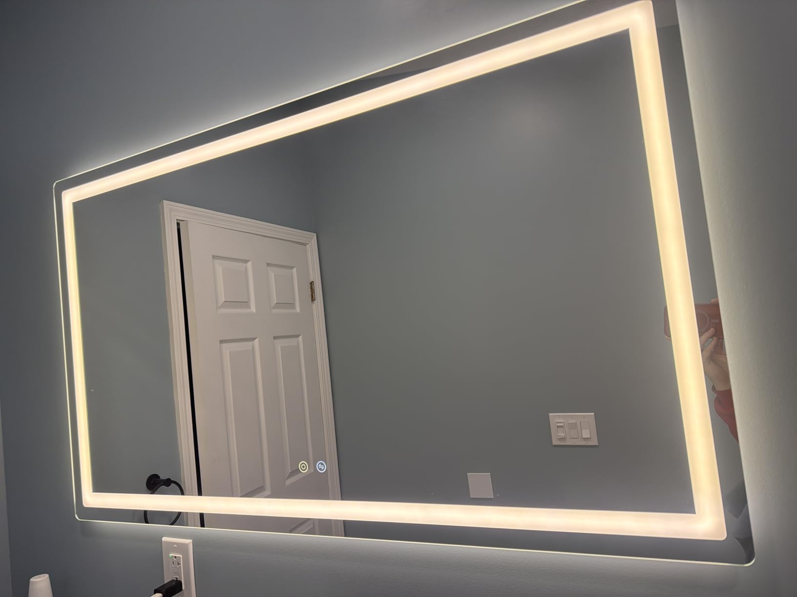 Delma LED Bathroom Mirror with Lights, 30x50 Vanity Mirror for Bathroom Wall, Anti-Fog, Dimmable, Front Lit & Backlit, Memory Function, Shatterproof Tempered Glass, 3 Color Modes(Horizontal/Vertical) customer photo 1