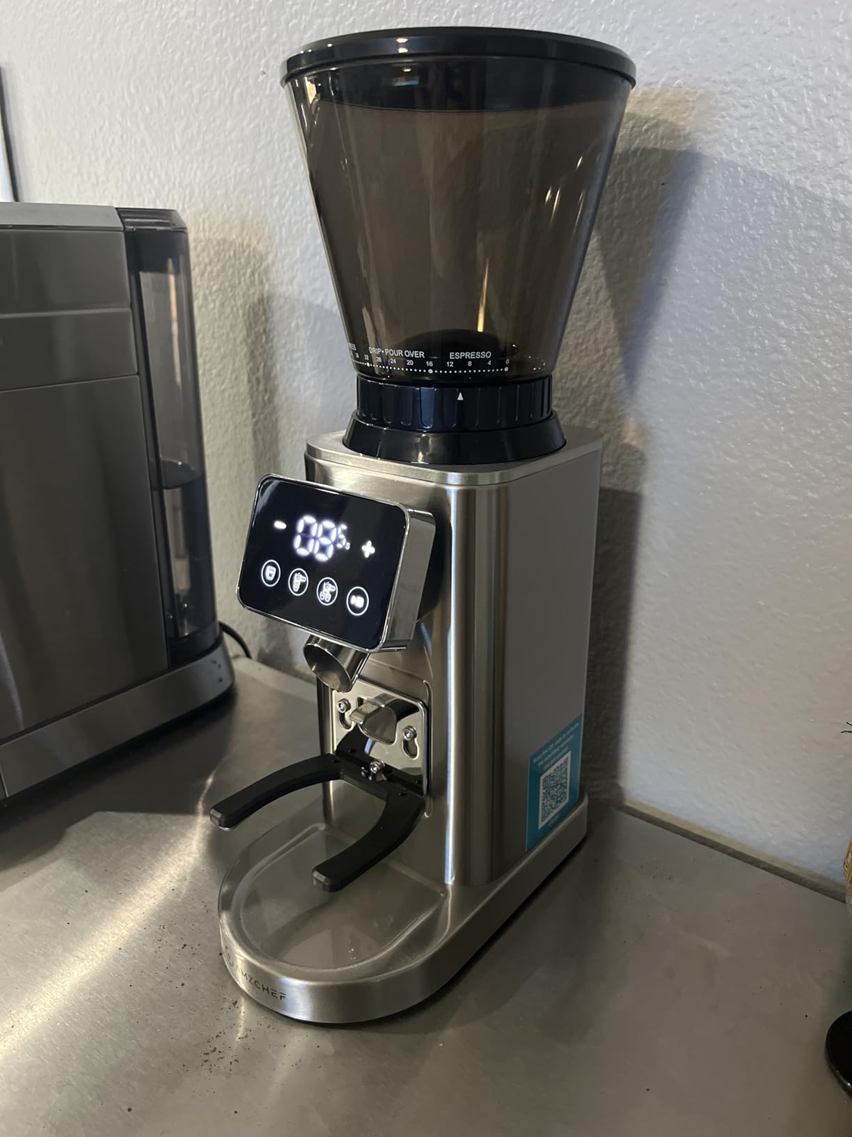 AMZCHEF Burr Coffee Grinder, 48 Settings, Less Static Mess, Metallic Silver | 40mm Burr, Low Retention, 0.5s LED Timer, Stainless Steel Body, Fit 51-54/58 Espresso Portafilter, Cleaning Brush Included customer photo 1