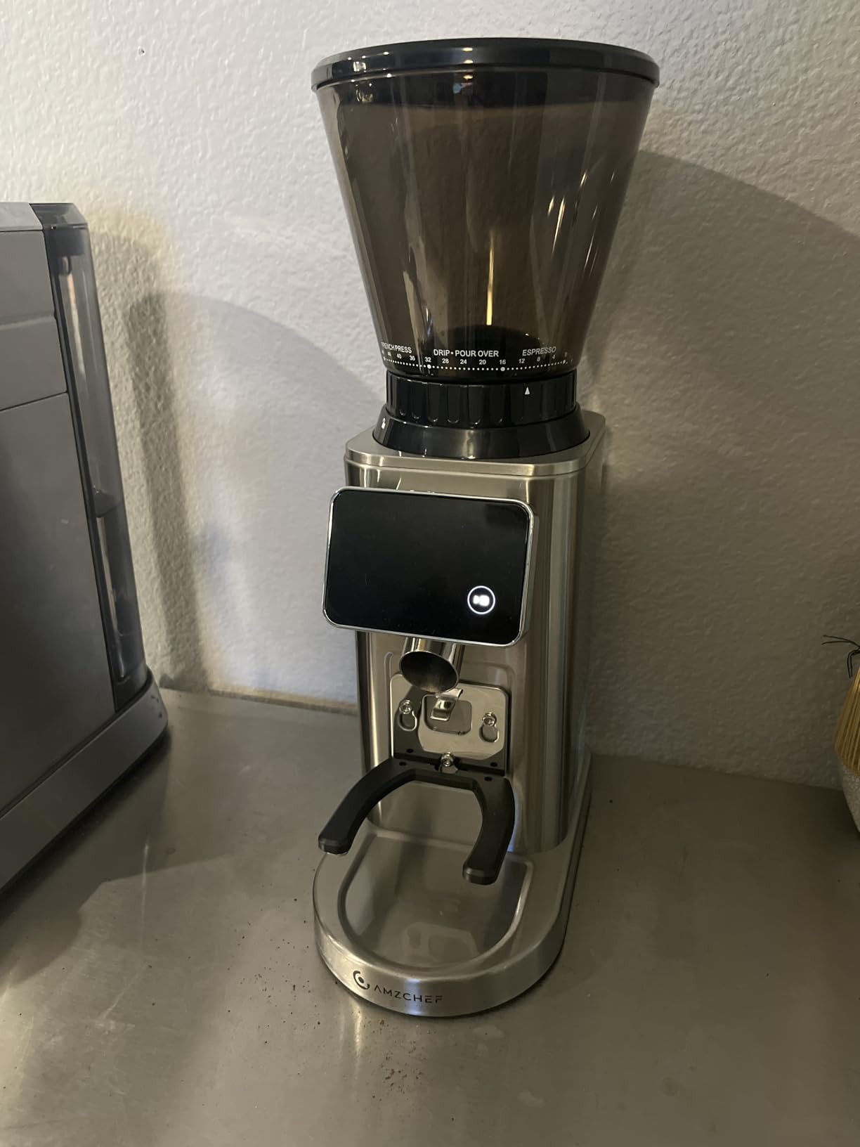 AMZCHEF Burr Coffee Grinder, 48 Settings, Less Static Mess, Metallic Silver | 40mm Burr, Low Retention, 0.5s LED Timer, Stainless Steel Body, Fit 51-54/58 Espresso Portafilter, Cleaning Brush Included customer photo 2