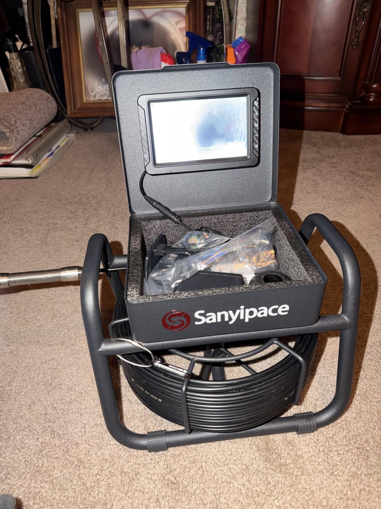 Sanyipace 18MM Sewer Camera, 66FT/20M Drain Inspection Camera with Microphone and Speaker, 1080P IP68 Waterproof Pipe Camera with 8 LEDs, Stiff Cable for Drain Duct Plumbing Inspection, 32GB Card customer photo 1