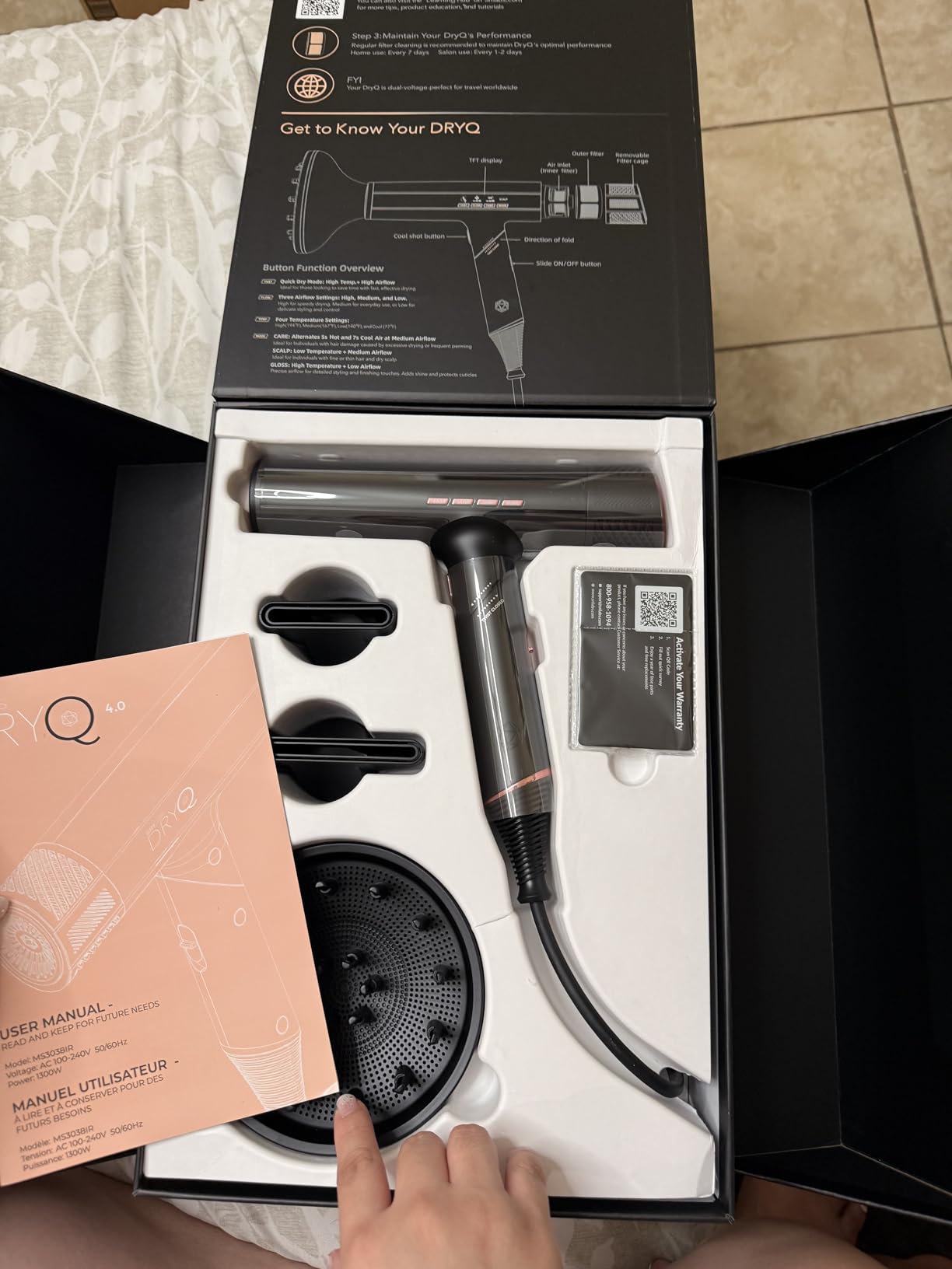 SRILabs DryQ 'Smart' Hair Dryer - Super Lightweight, Foldable - Powerful, Quiet Motor - Infrared & Ionic Technology - 3 Magnetic Attachments - Heat Control with Locking Switch customer photo 1