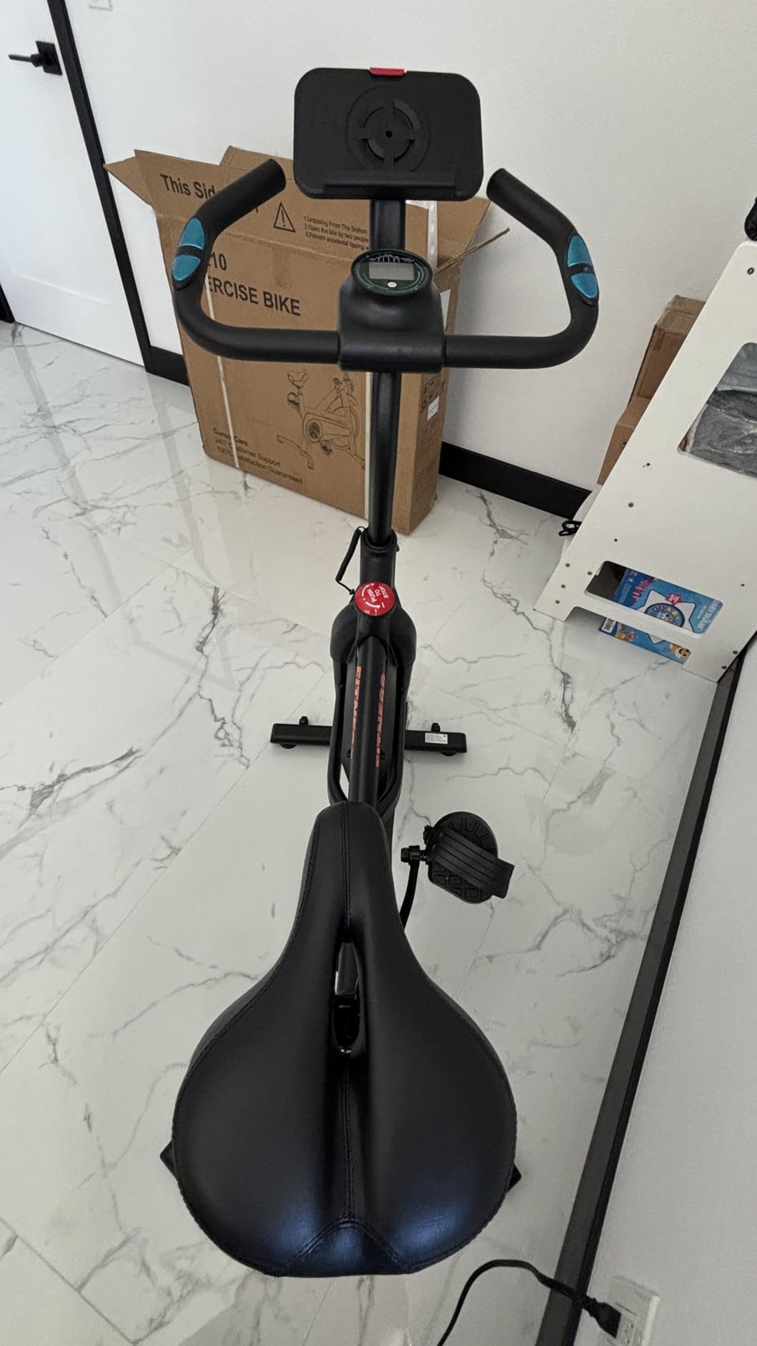 Exercise Bike, Brake Pad Stationary Bike for Home with 0-100 Resistance & App, Silent Belt Drive Stationary Workout Bike for Home with Comfort Seat, Low Noise Indoor Cycling Bike with Heart Rate / Tablet & Bottle Holder, 300 LBS Capacity customer photo 1