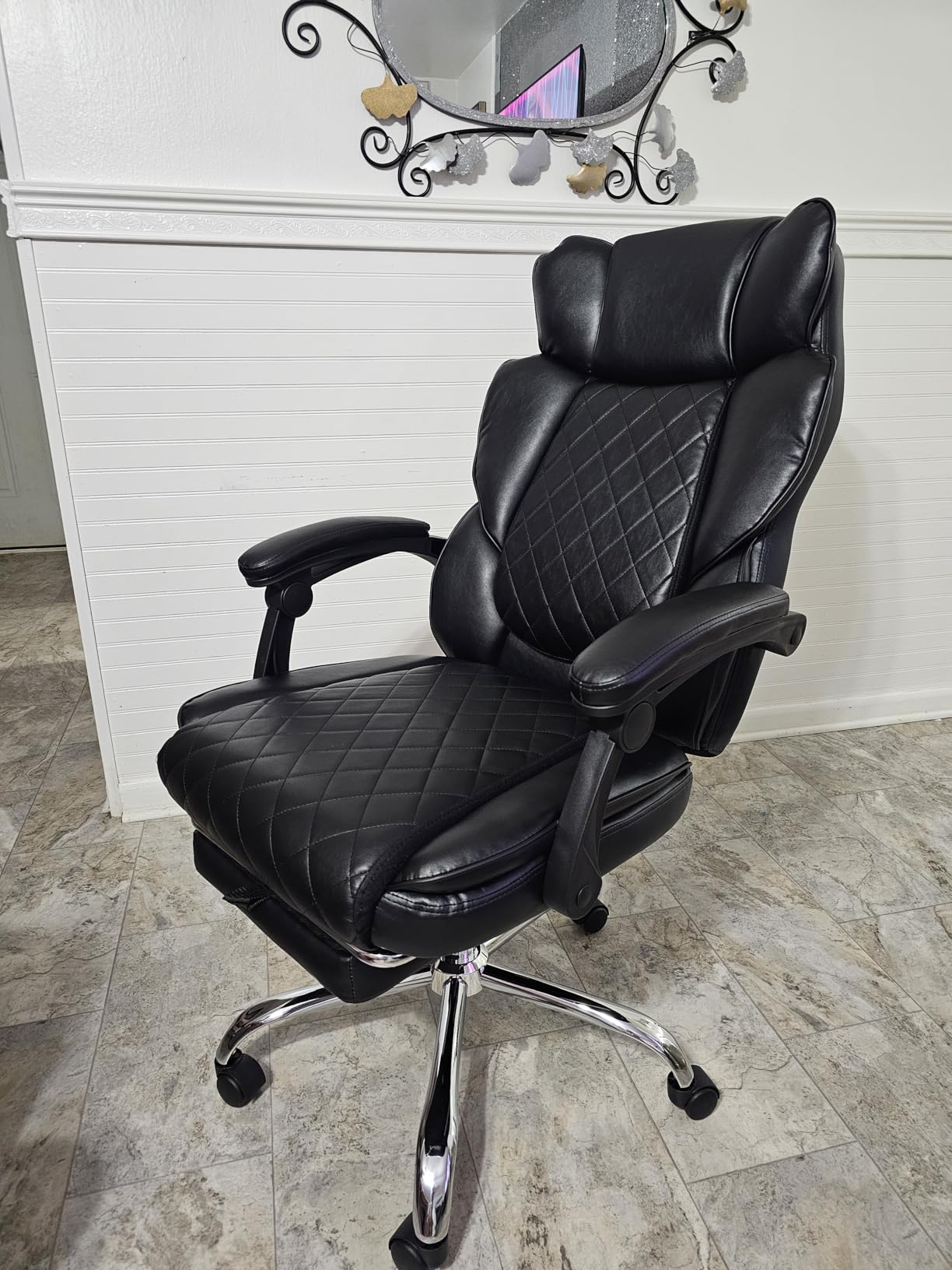 600LBS Massage Office Chair with Foot Rest, 4 Points Vibration and Heat Home Office Desk Chairs, 23.5