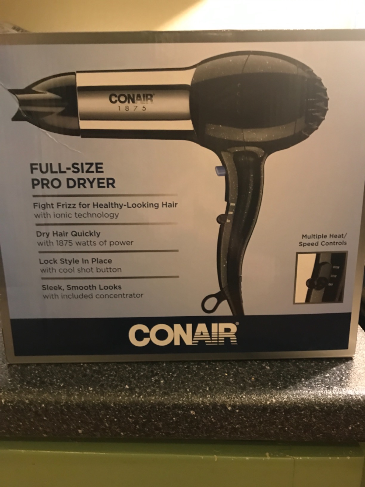 Conair 1875W Full Size Hair Dryer with Ionic Conditioning, Concentrator Attachment, Black/Chrome, 256NRL customer photo 2