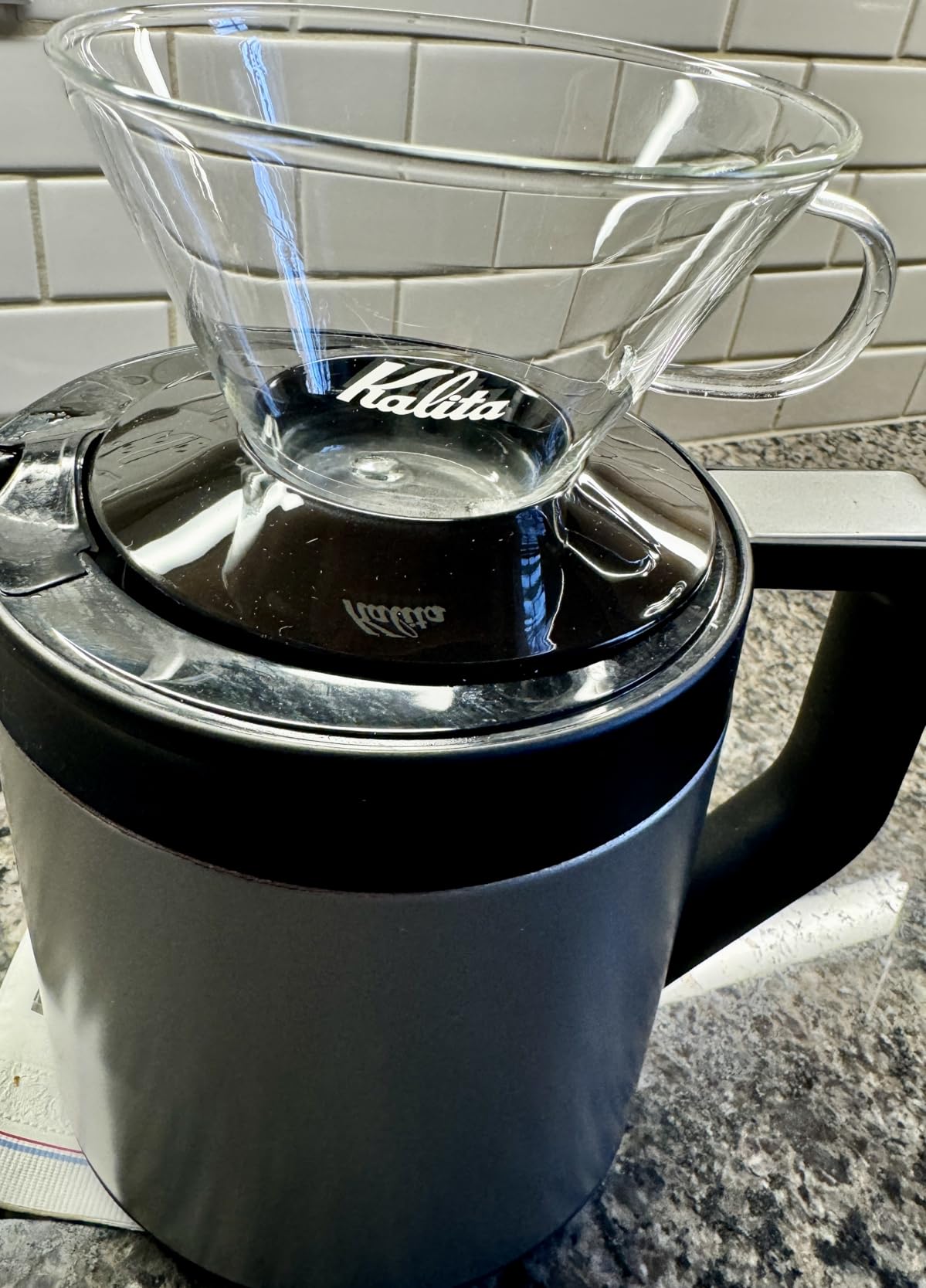 Kalita Wave Pour Over Coffee Dripper, Size 185, Makes 16-26oz, Single Cup Maker, Heat-Resistant Glass, Patented & Portable, Black customer photo 2