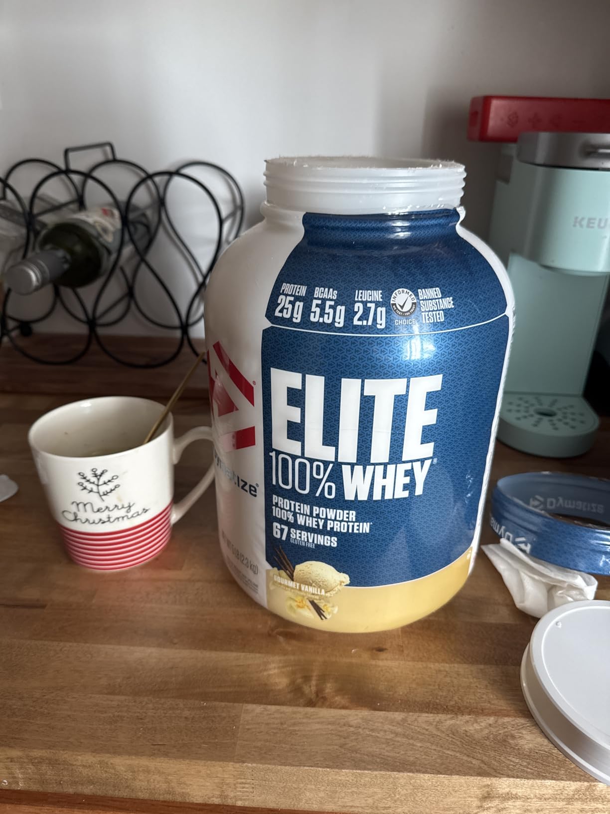 Dymatize Elite 100% Whey Protein Powder, Vanilla, 25g of Protein, 5.5g BCAAs, Less Than 140 Cal., Gluten Free, 2g Carb, 2g Sugar, 3g Fat (67 Servings) customer photo 2