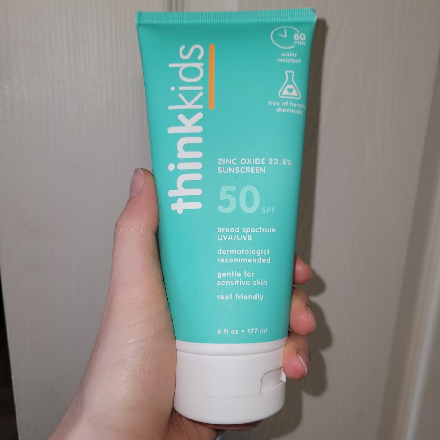 Thinkkids SPF 50+ Mineral Sunscreen, 6 Fl Oz - Safe, Natural Baby Mineral Sunscreen for Children - Water Resistant Sun Cream - Broad Spectrum UVA/UVB Sun Protection - Reef Safe customer photo 2