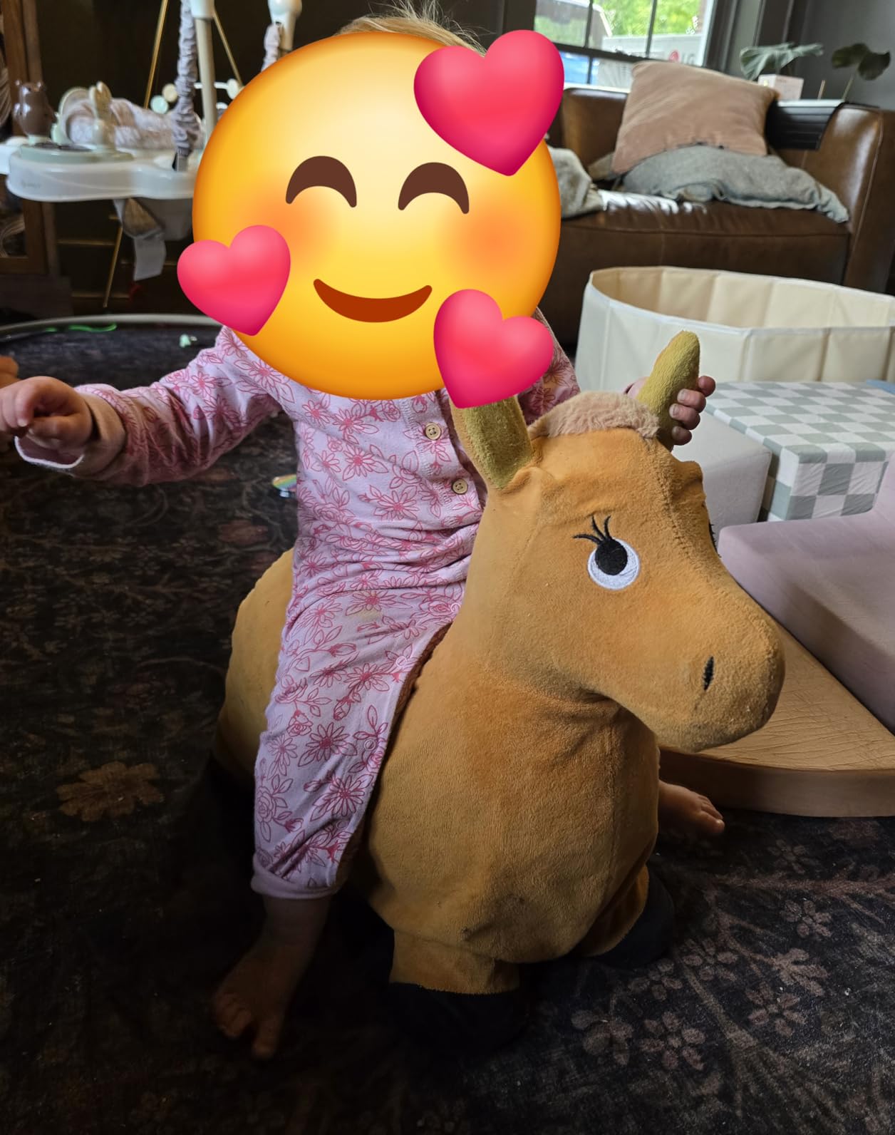 iPlay, iLearn Bouncy Pals Brown Hopping Horse, Toddler Plush Animal Hopper Toy, Kids Inflatable Ride on Bouncer W/Pump, Indoor Outdoor Jumper, Birthday Gifts for 18 24 Months 2 3 Year Old Boys Girls customer photo 2