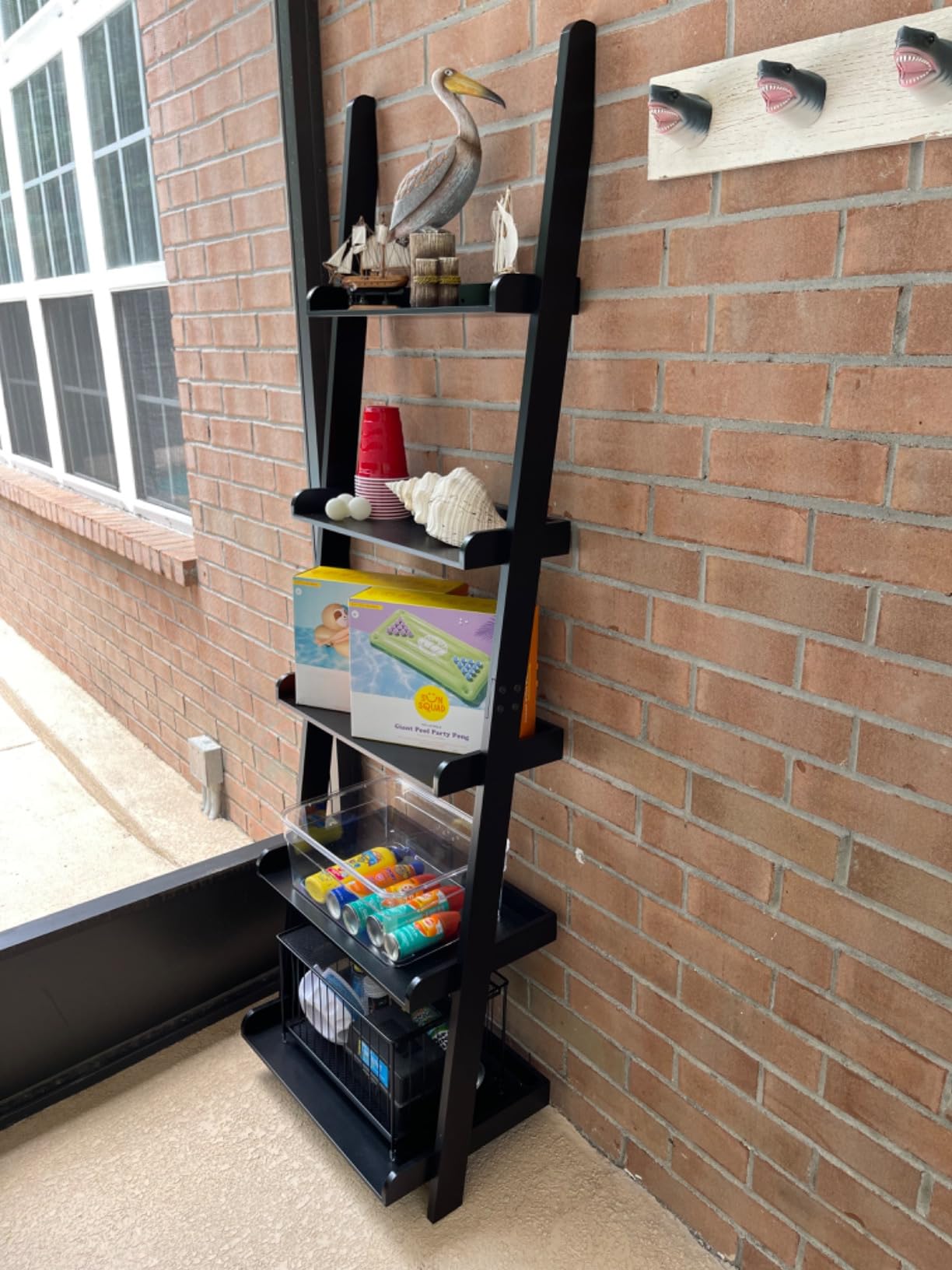 eHemco Modern 5 Tier Leaning Wall Ladder Bookshelf Organizer, Storage Rack, 70 Inches, Black customer photo 2