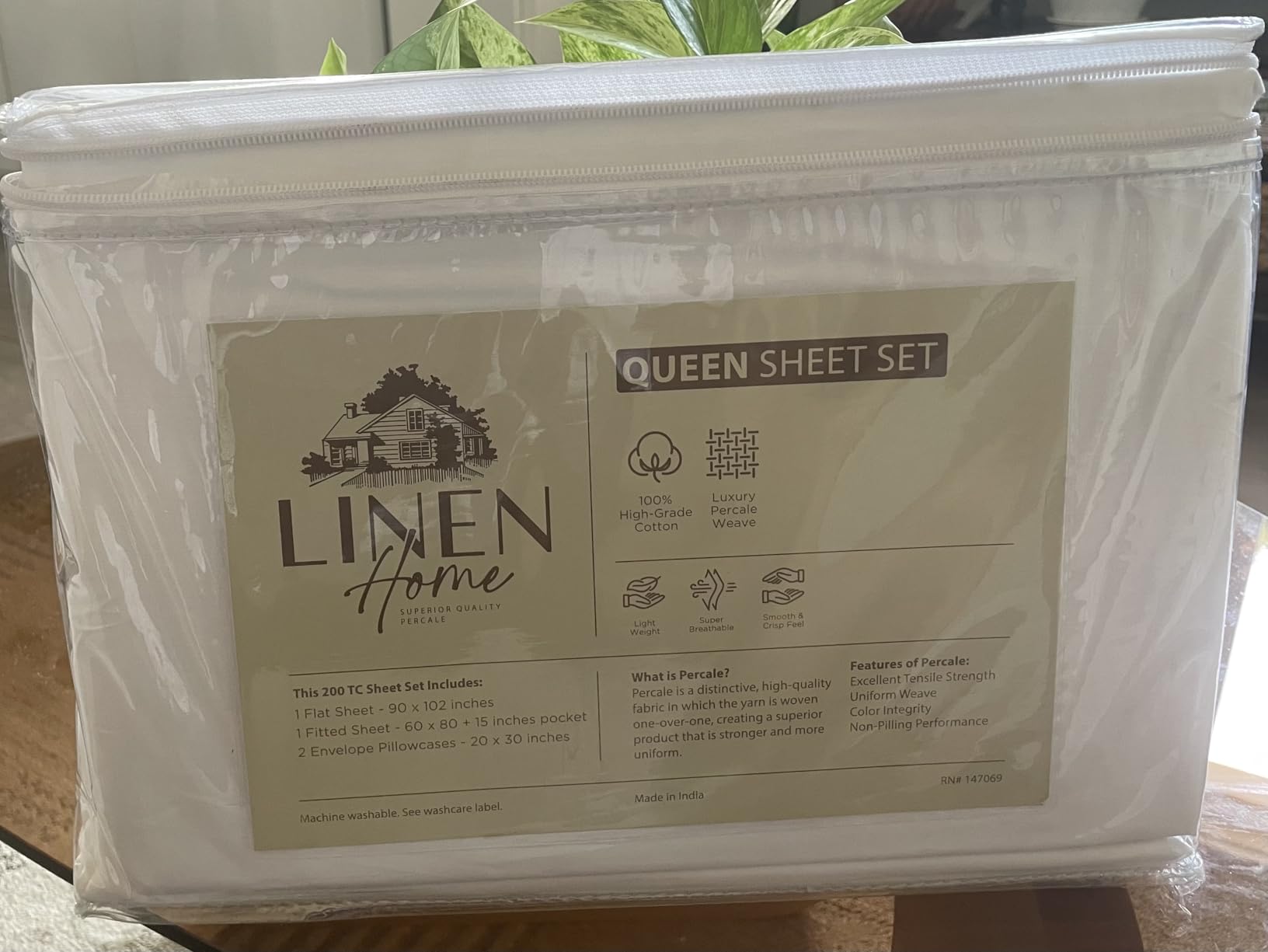 Linen Home 100% Cotton Percale Sheets Queen Size, White, Deep Pocket, 4 Pieces Set - 1 Flat, 1 Deep Pocket Fitted Sheet and 2 Pillowcases, Crisp Cool and Strong Bed Linen customer photo 2