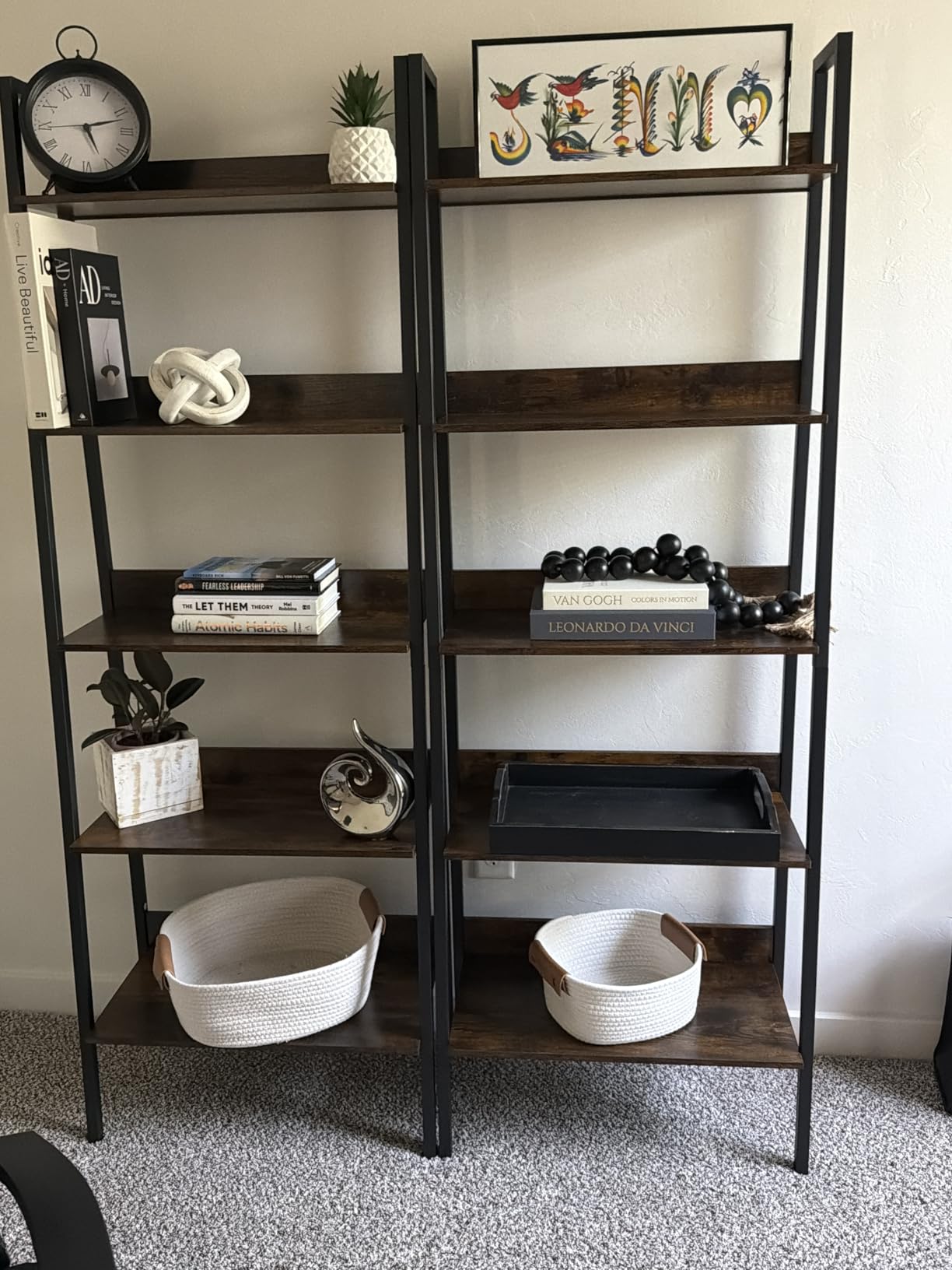 VASAGLE BARNET Collection - Ladder Shelf, Bookshelf, Storage Rack, Modern Bookcase for Living Room Home Office Kitchen, Steel Frame, 4-Tier, 22-Inch Wide, Rustic Brown and Ink Black ULLS44X customer photo 1