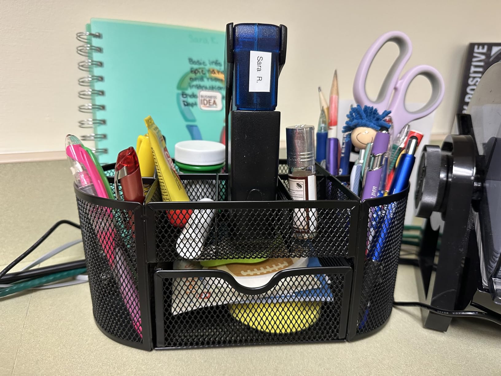 Comix Mesh Pen Pencil Holder Desk Organizer, 7 Compartment Wire Desktop Pen Pencil Cup Caddy Office Supplies for Home Office School, Black customer photo 2