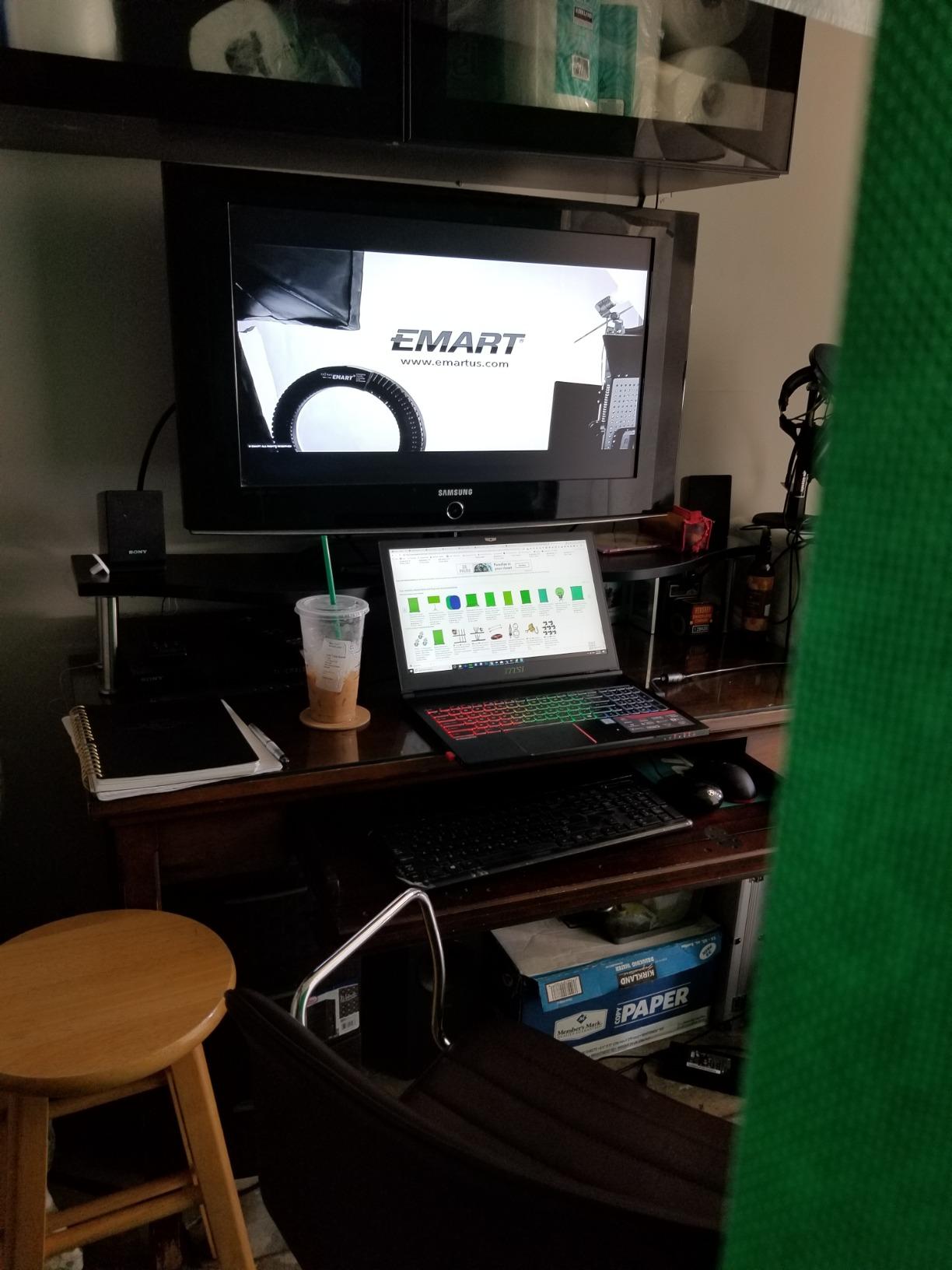 EMART Upgrade Green Screen, 58x74in Collapsible Chroma Key Panel for Background Removal, Portable & Retractable Wrinkle-Resistant Backdrop with Stand for Streaming, Photographic Studio, TikTok customer photo 1