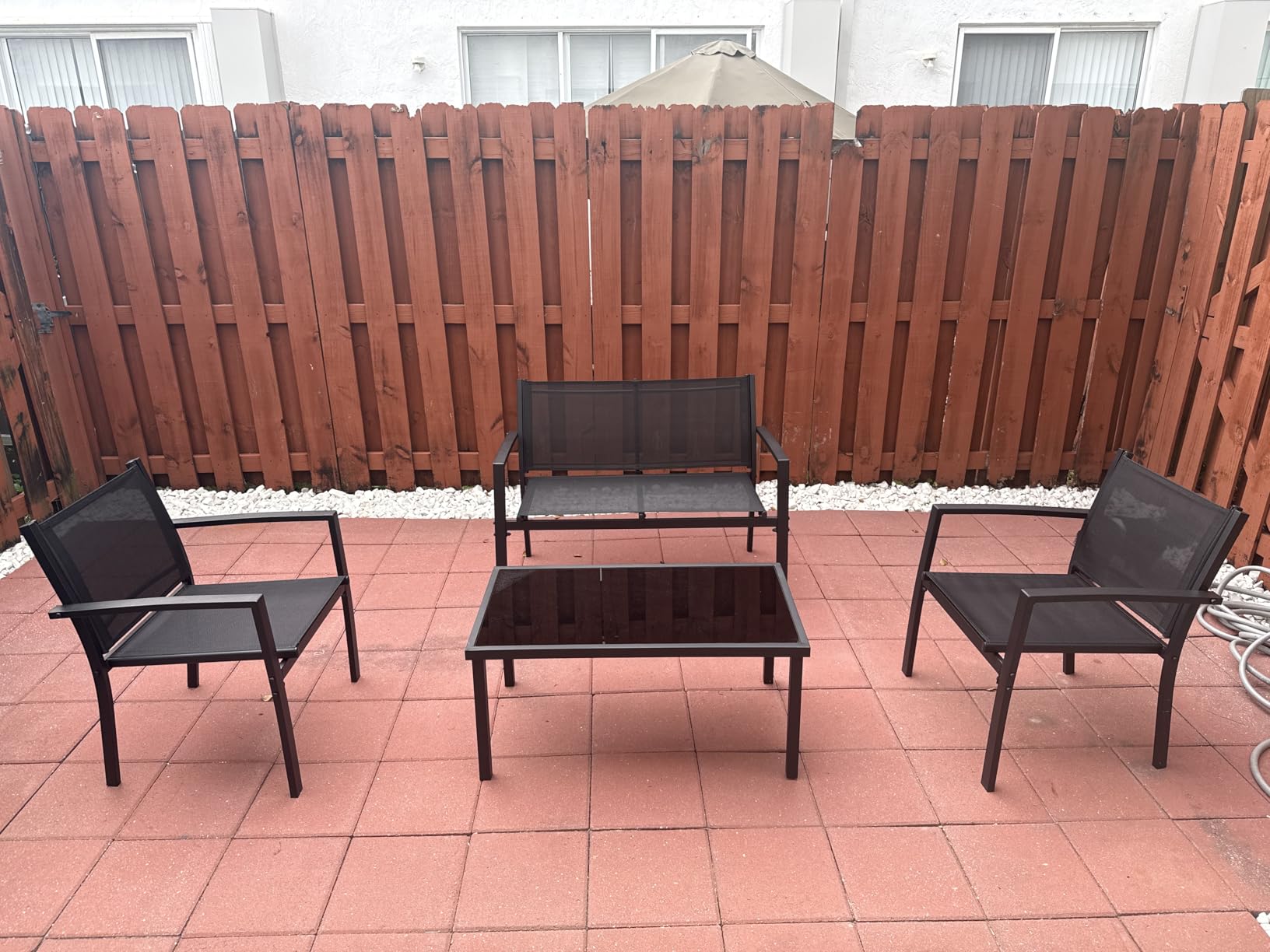 Devoko Outdoor Furniture Set 4 Piece Patio Conversation Sets Porch Furniture with Lawn Chairs & Glass Coffee Table for Garden Poolside (Black) customer photo 2