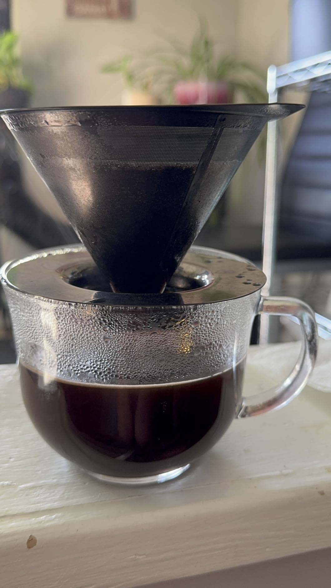 LHS Pour Over Coffee Dripper Stainless Steel Coffee Filter Metal Cone Filter Paperless Reusable Coffee Filter Single Cup Coffee Maker 1-2 Cup With Non-slip Cup Stand and Cleaning Brush customer photo 1