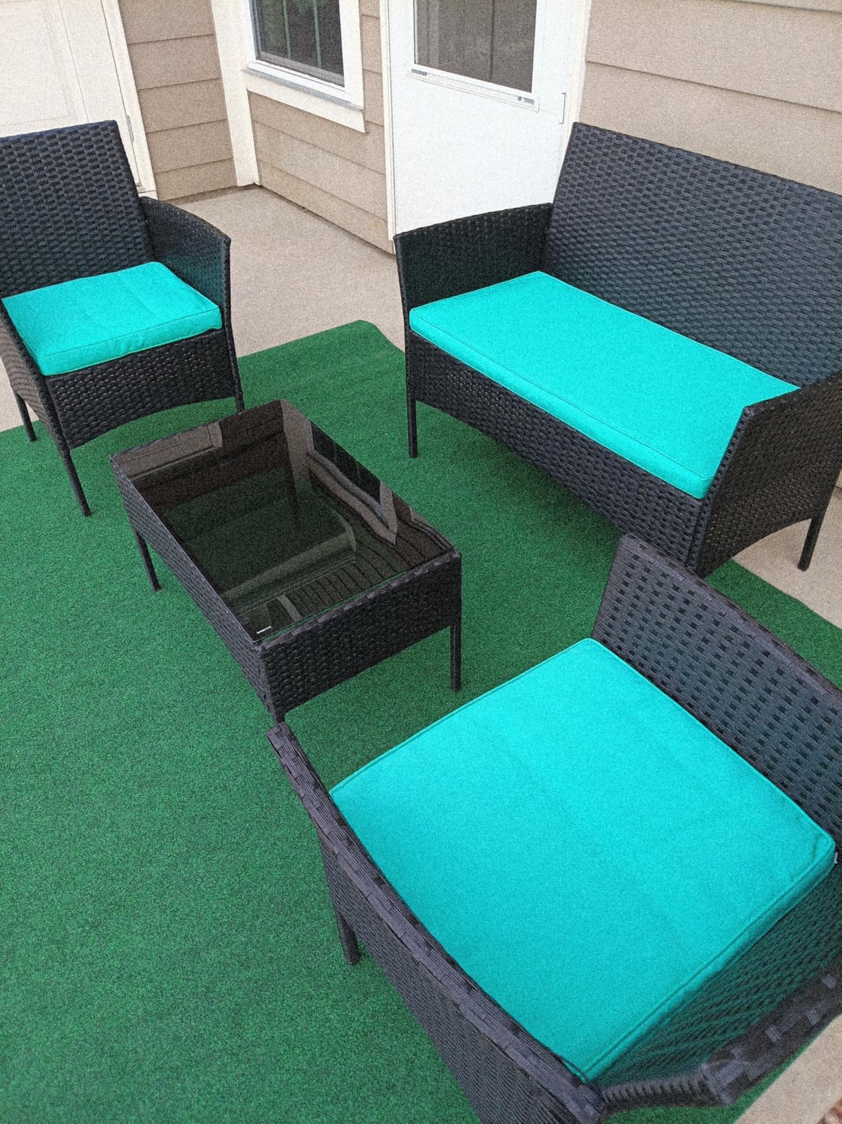 FDW | 4-Piece Patio Furniture Set | Black | Outdoor Wicker Furniture with Coffee Table | Modern Rattan Chairs Conversation Set | Outdoor Seating | Weather-Resistant | for Porch, Garden, Lawn customer photo 2
