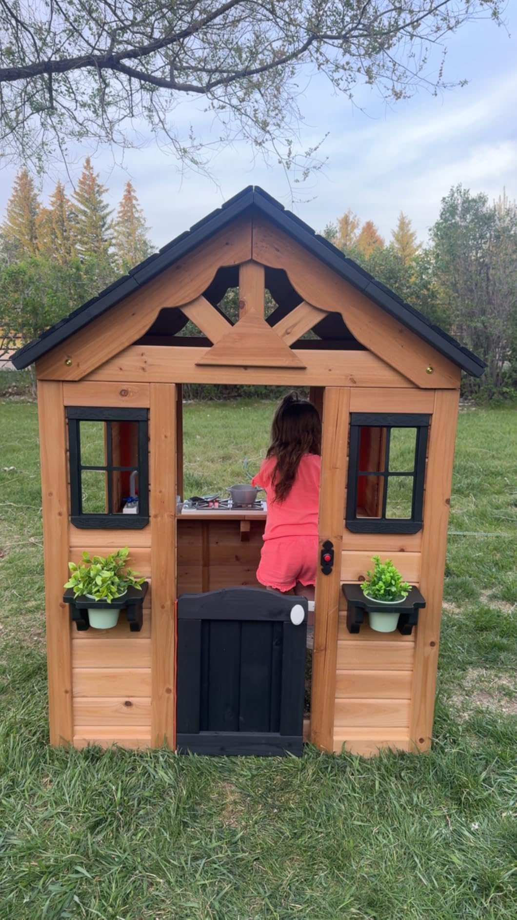 Backyard Discovery Sweetwater Cedar Wooden Kids Playhouse Cottage with Play Kitchen, Snack Bar, Half Door, Toy Phone, Windows, Flowerpot Holders, and Working Doorbell customer photo 2