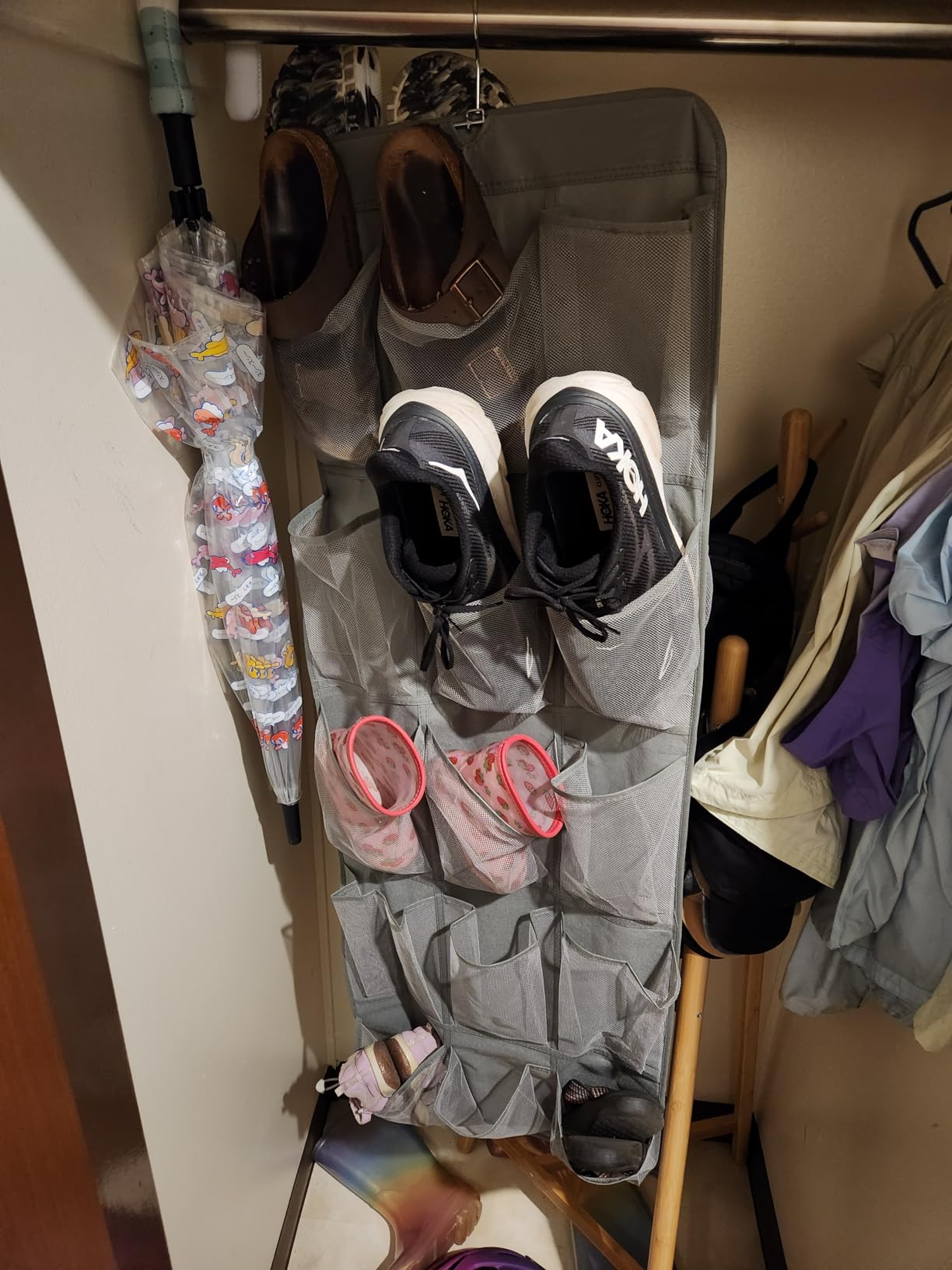 MISSLO 30 Large Pockets Dual Sided Hanging Shoe Organizer for Closet with Rotating Hanger Hanging Shoe Shelves, Grey customer photo 1