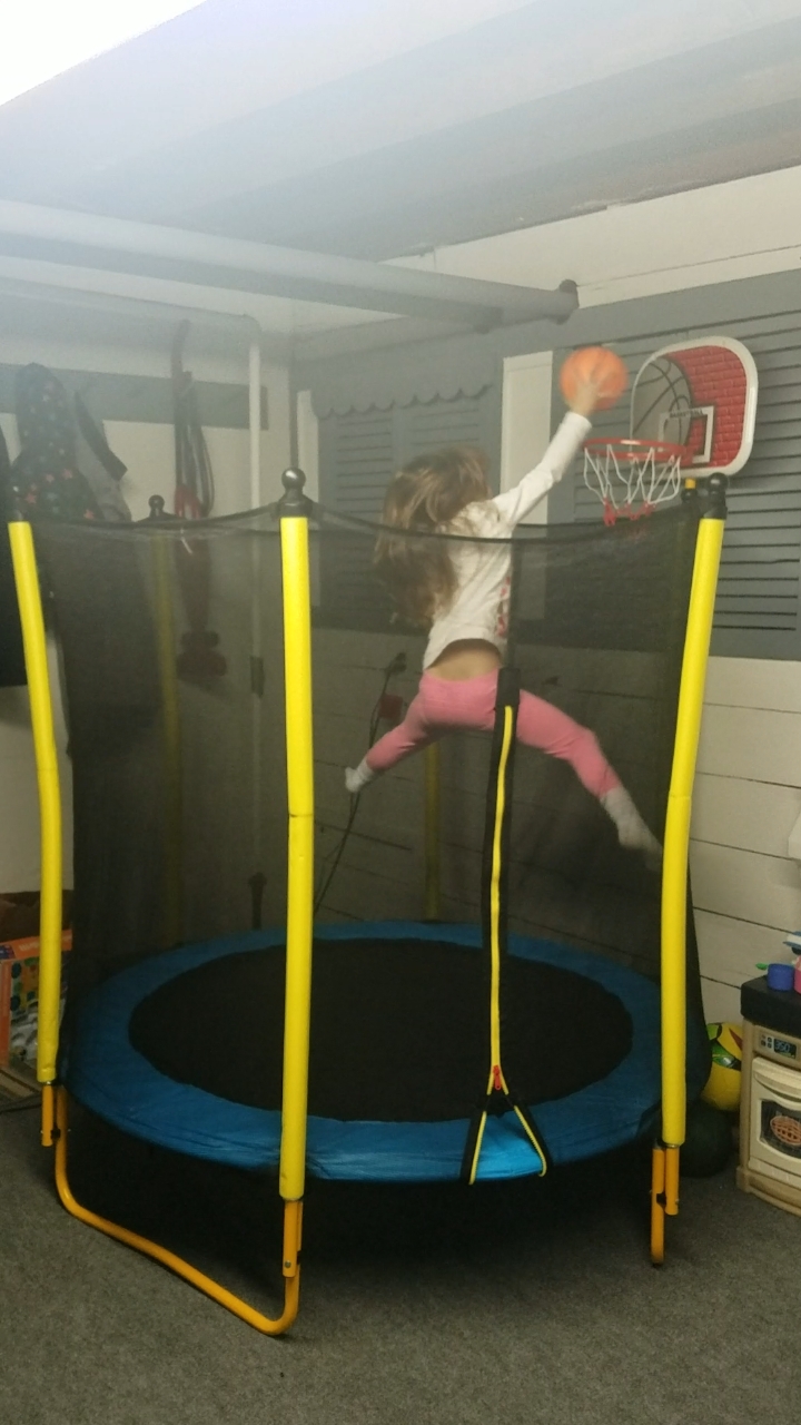 Merax 66'' Trampoline for Kids with Basketball Hoop, Rubber Ball and Enclosure Net customer photo 2