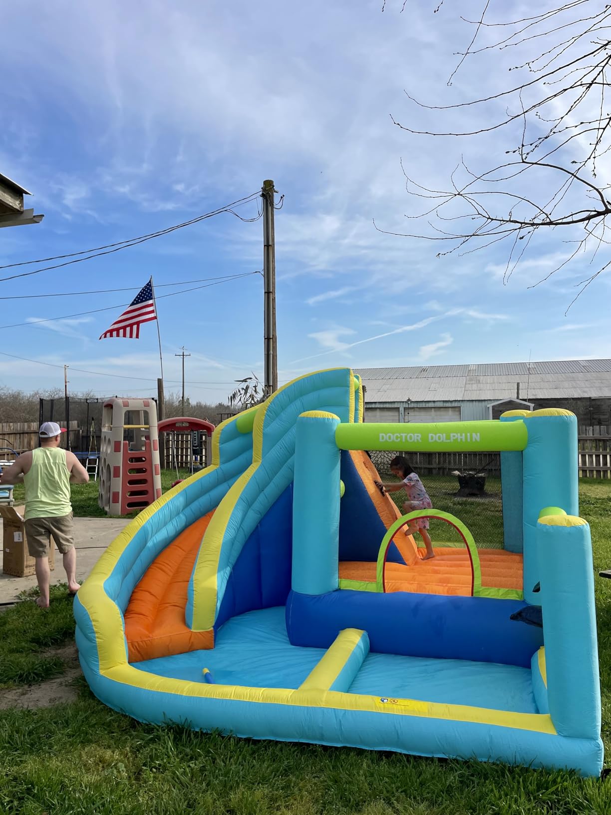 FBSPORT Inflatable Bounce House, Water Slide Park Slide Bouncer with Ball Shooting, Climbing Wall, Jumping and Splash Pool, Kids Bouncy Castle with 450W Air Blower for Outdoor Backyard customer photo 2