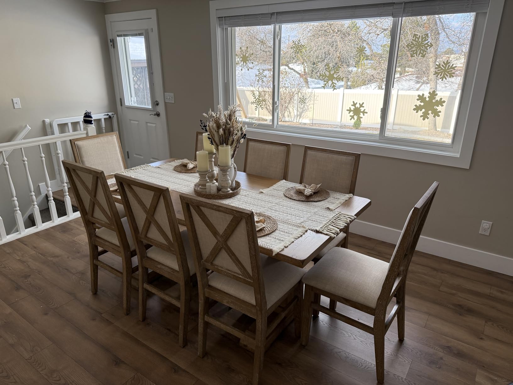 Crosley Furniture Joanna 9-Piece Modern Farmhouse Dining Table Set for 8 with Upholstered Chairs, Rustic Brown/Creme customer photo 1