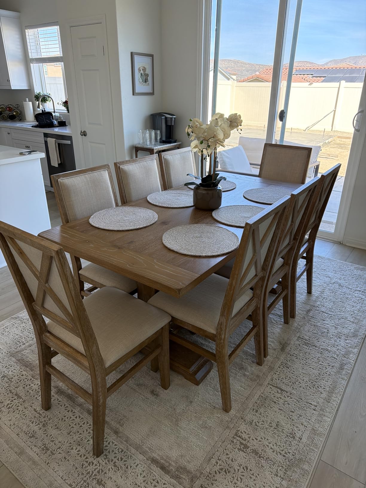 Crosley Furniture Joanna 9-Piece Modern Farmhouse Dining Table Set for 8 with Upholstered Chairs, Rustic Brown/Creme customer photo 2