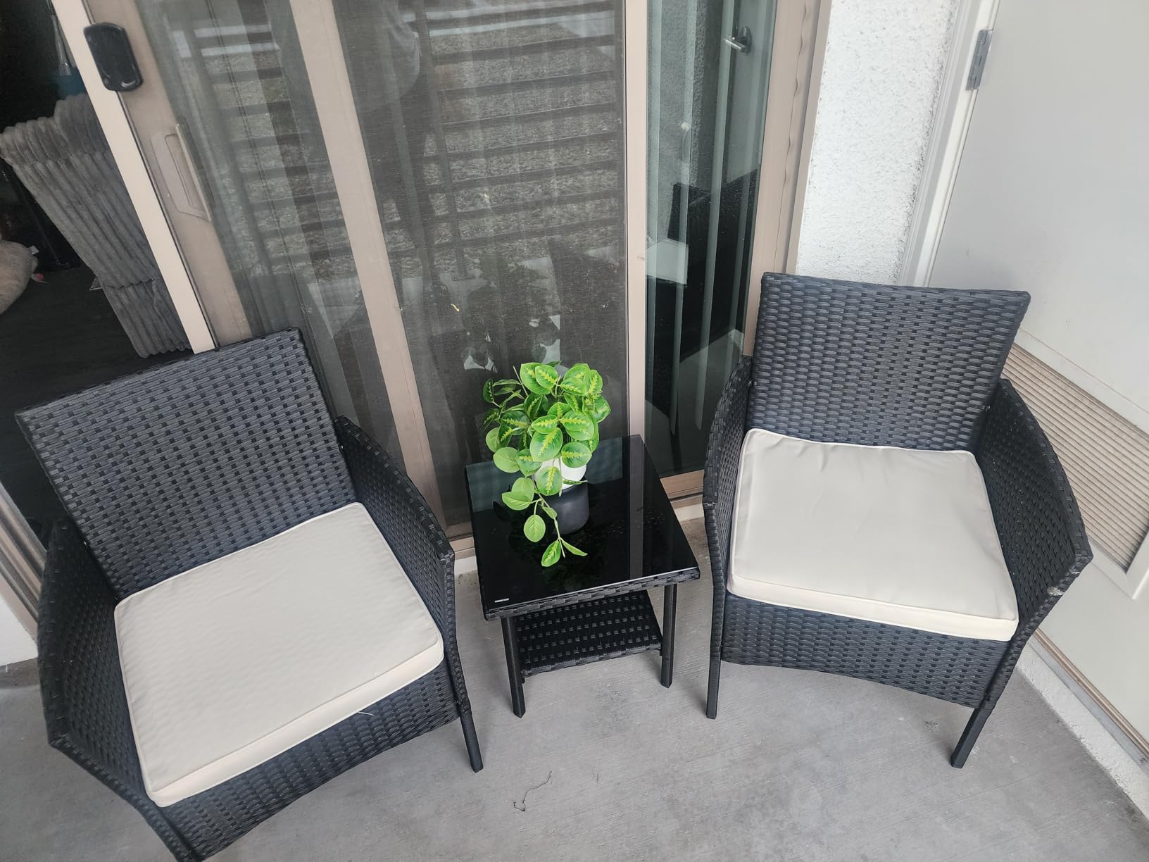 FDW Wicker Outdoor Furniture Patio Furniture Set of 3 Rattan Patio Chairs Outdoor Chairs Patio Conversation Set with Coffee Table for Yard Backyard Lawn Porch Poolside Balcony, Black customer photo 1