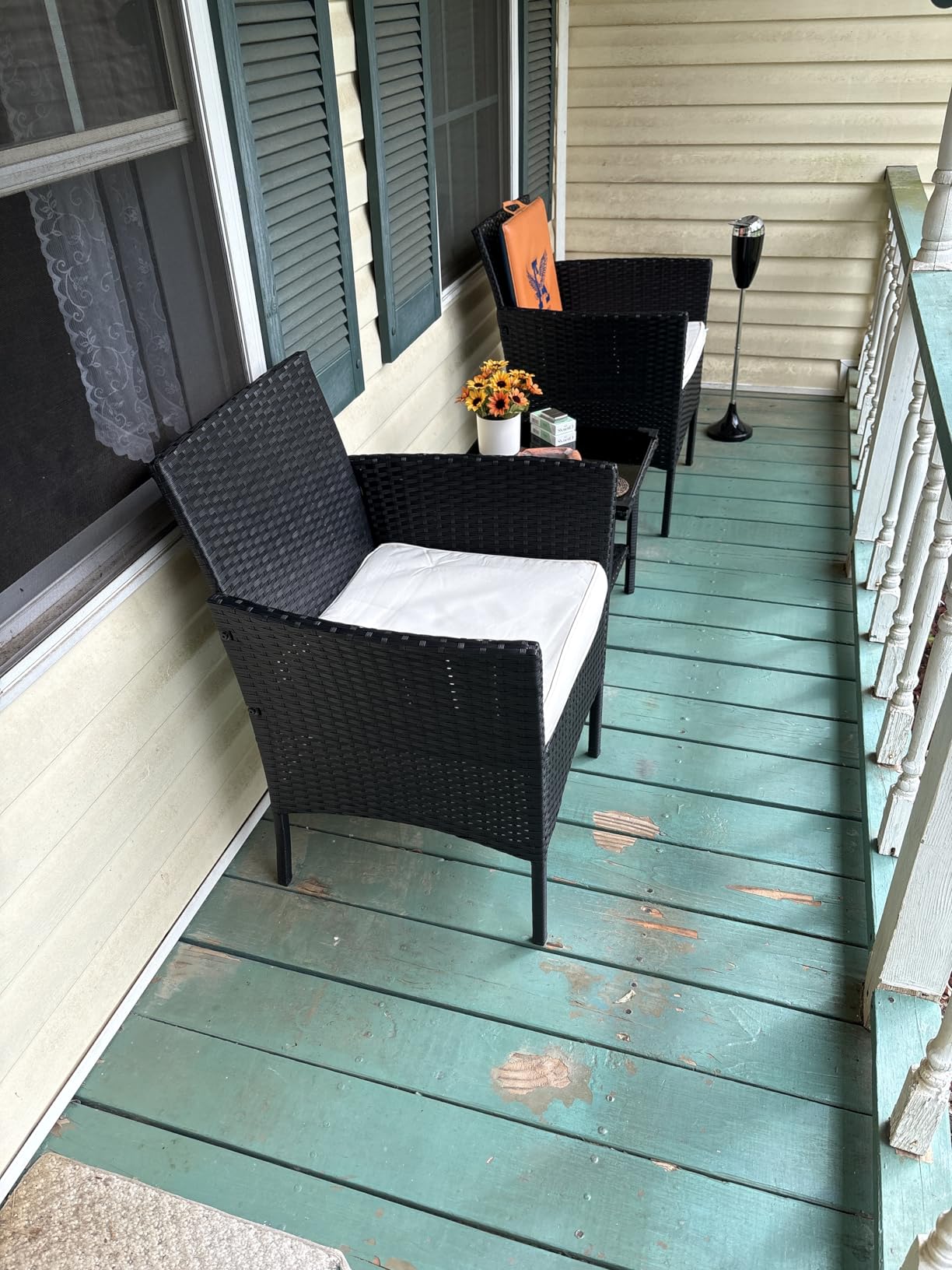 FDW Wicker Outdoor Furniture Patio Furniture Set of 3 Rattan Patio Chairs Outdoor Chairs Patio Conversation Set with Coffee Table for Yard Backyard Lawn Porch Poolside Balcony, Black customer photo 2