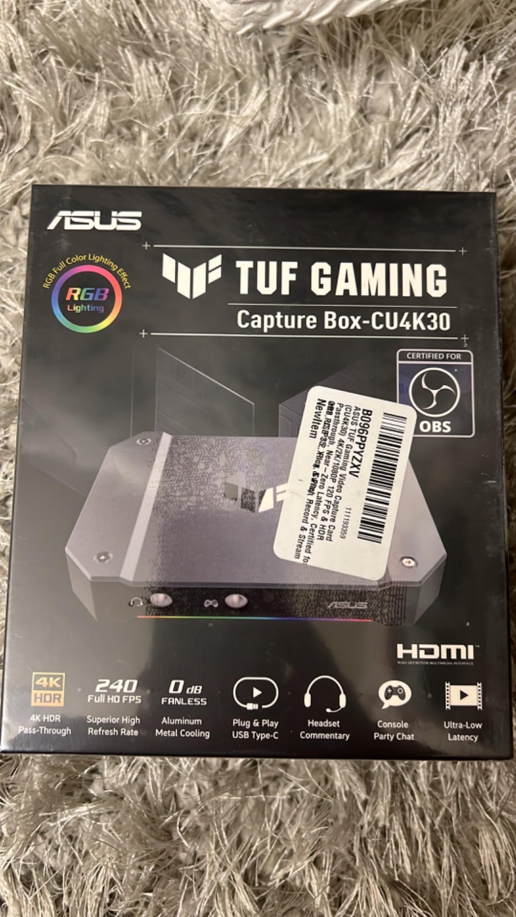 ASUS TUF Gaming Video Capture Card (CU4K30) 4K/2K/1080P 120 FPS and HDR Passthrough, Near-Zero Latency, Certified for OBS, USB 3.2, Plug and Play, Record and Stream with PC, PS5, Xbox, Switch customer photo 1
