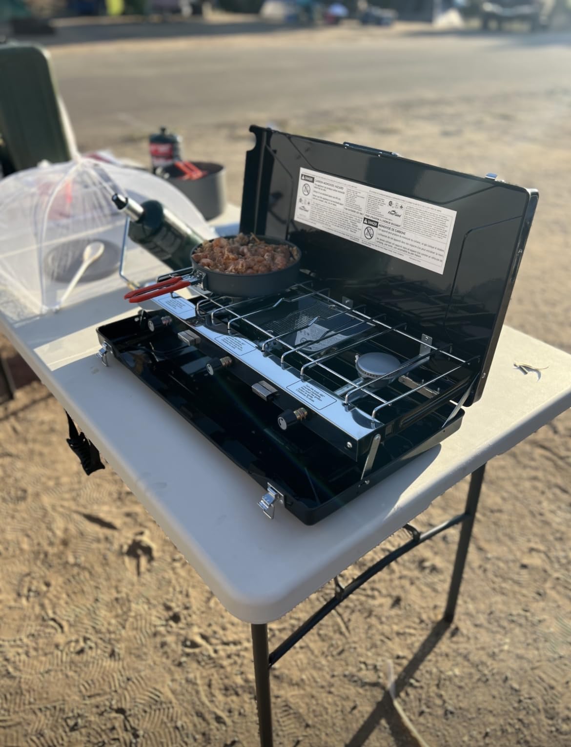 FineFlame Camping Stove, Propane Portable Camp Stove with Regulator, Push-Button Instant Ignition, Adjustable Burners & Wind Guards for Car BBQ Picnics Outdoor Camping Cooking (20400 BTUs-3 Burners) customer photo 2