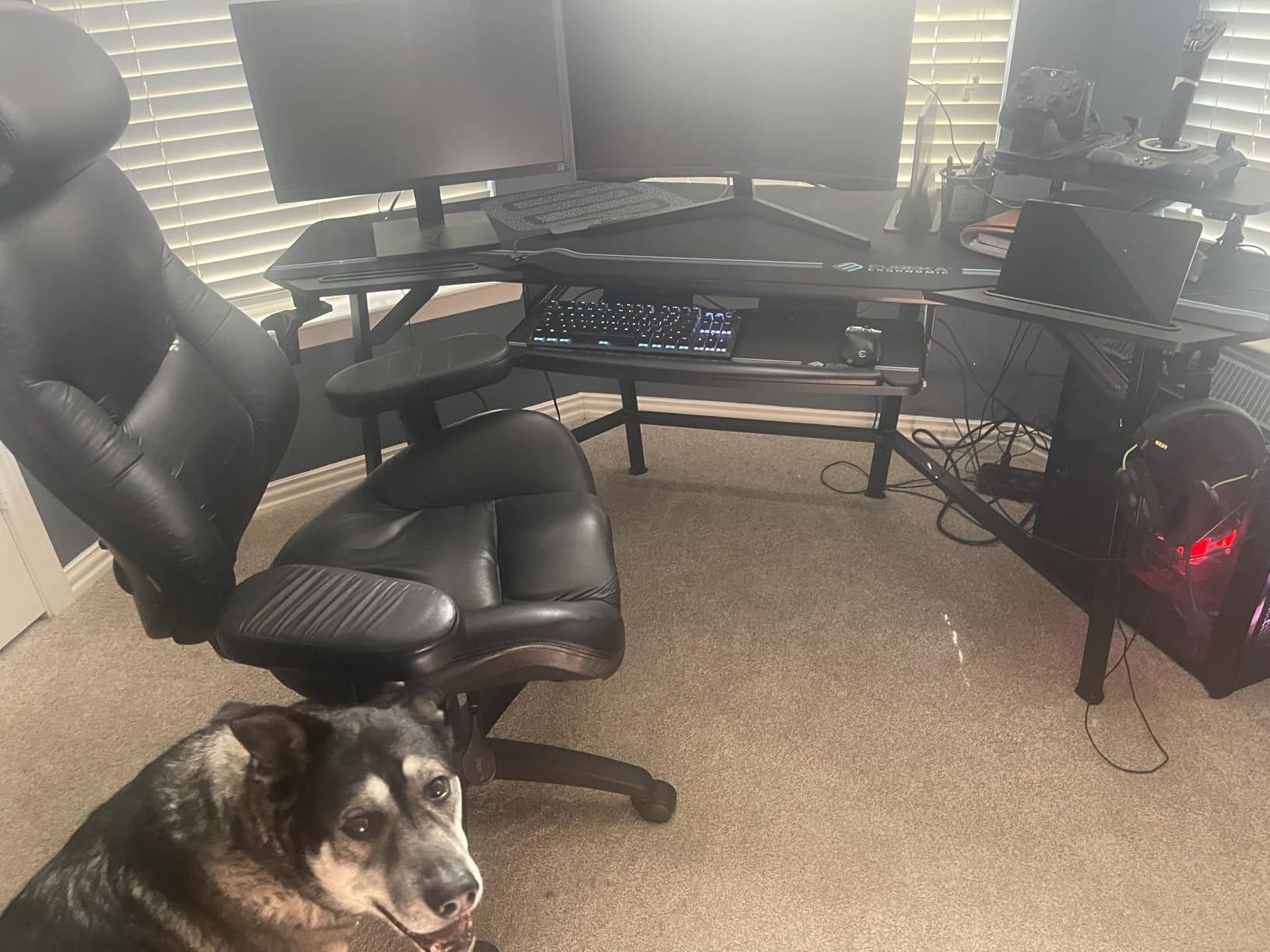 EUREKA ERGONOMIC Aero 72 Inch Gaming Desk with Keyboard Tray, Large Computer Desk Led Lights, Wing-Shaped Monitor Stand Dual Headphone Hanger Cup Holder for Studio, Streamer, Live, Black customer photo 1