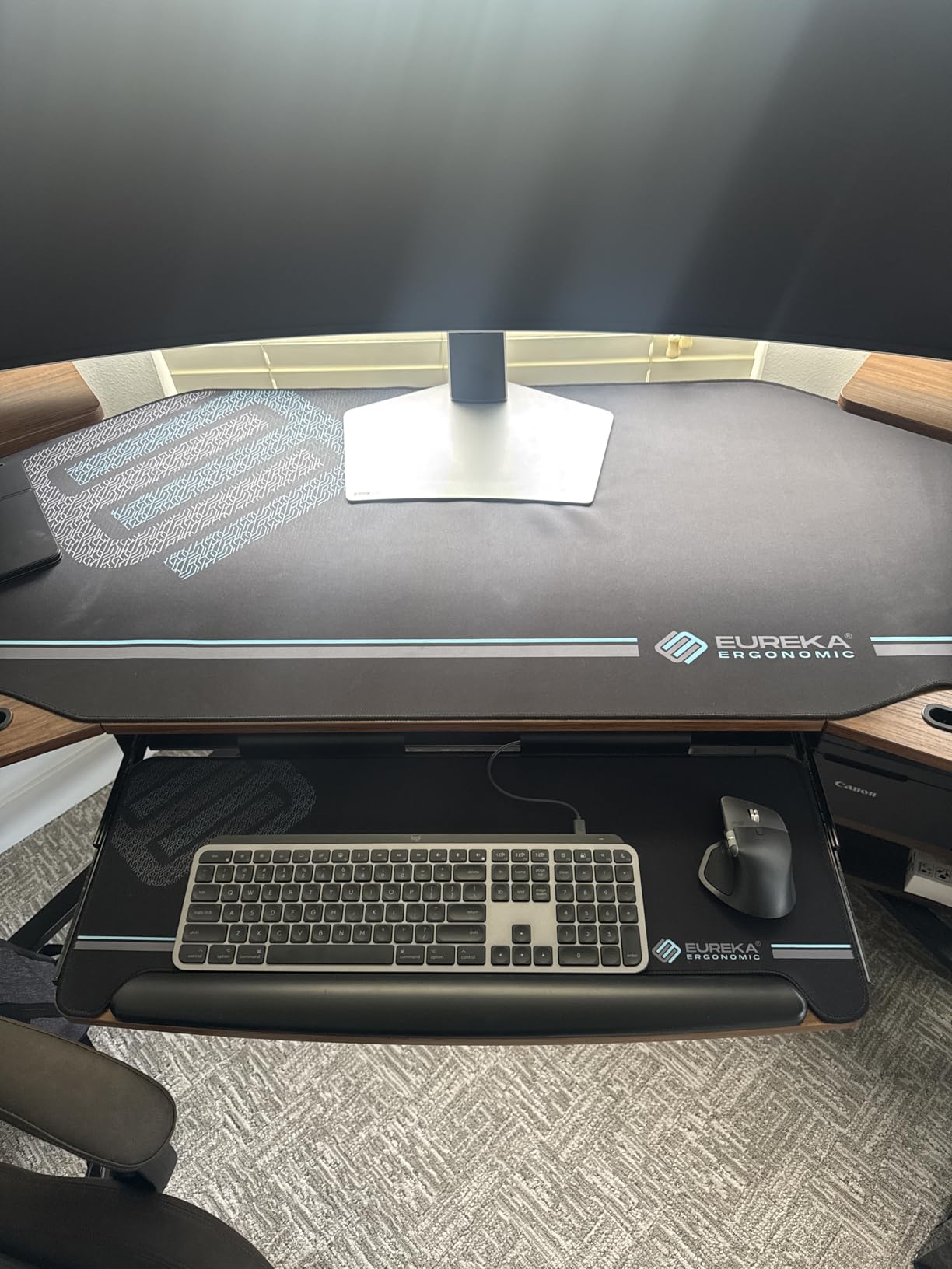 EUREKA ERGONOMIC Aero 72 Inch Gaming Desk with Keyboard Tray, Large Computer Desk Led Lights, Wing-Shaped Monitor Stand Dual Headphone Hanger Cup Holder for Studio, Streamer, Live, Black customer photo 2