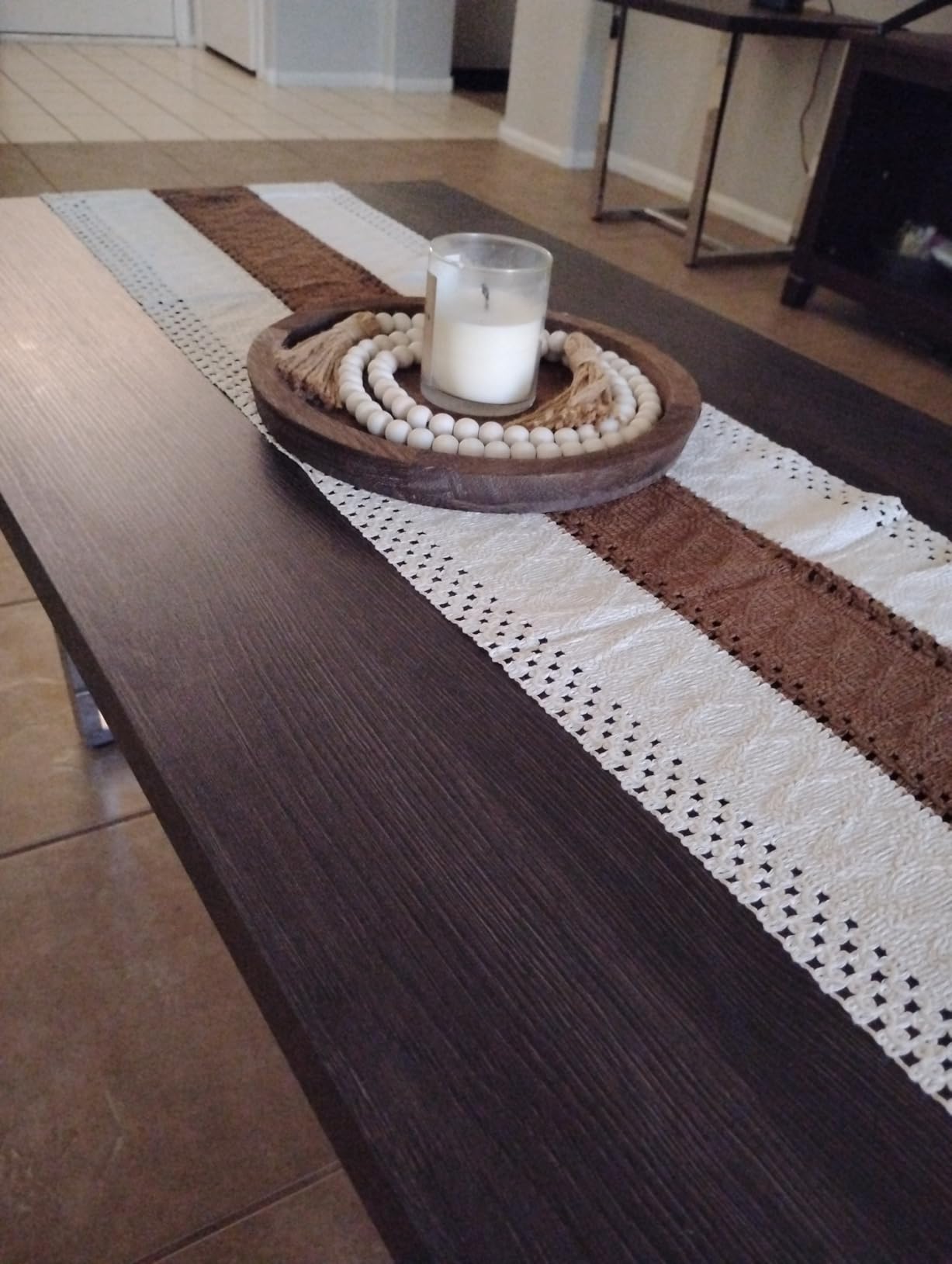 Hanobe Wooden Tray for Coffee Table: Candle Holder Plate Round Decorative Serving Tray - Vintage Table Centerpiece Rustic Farmhouse Home Decor customer photo 2