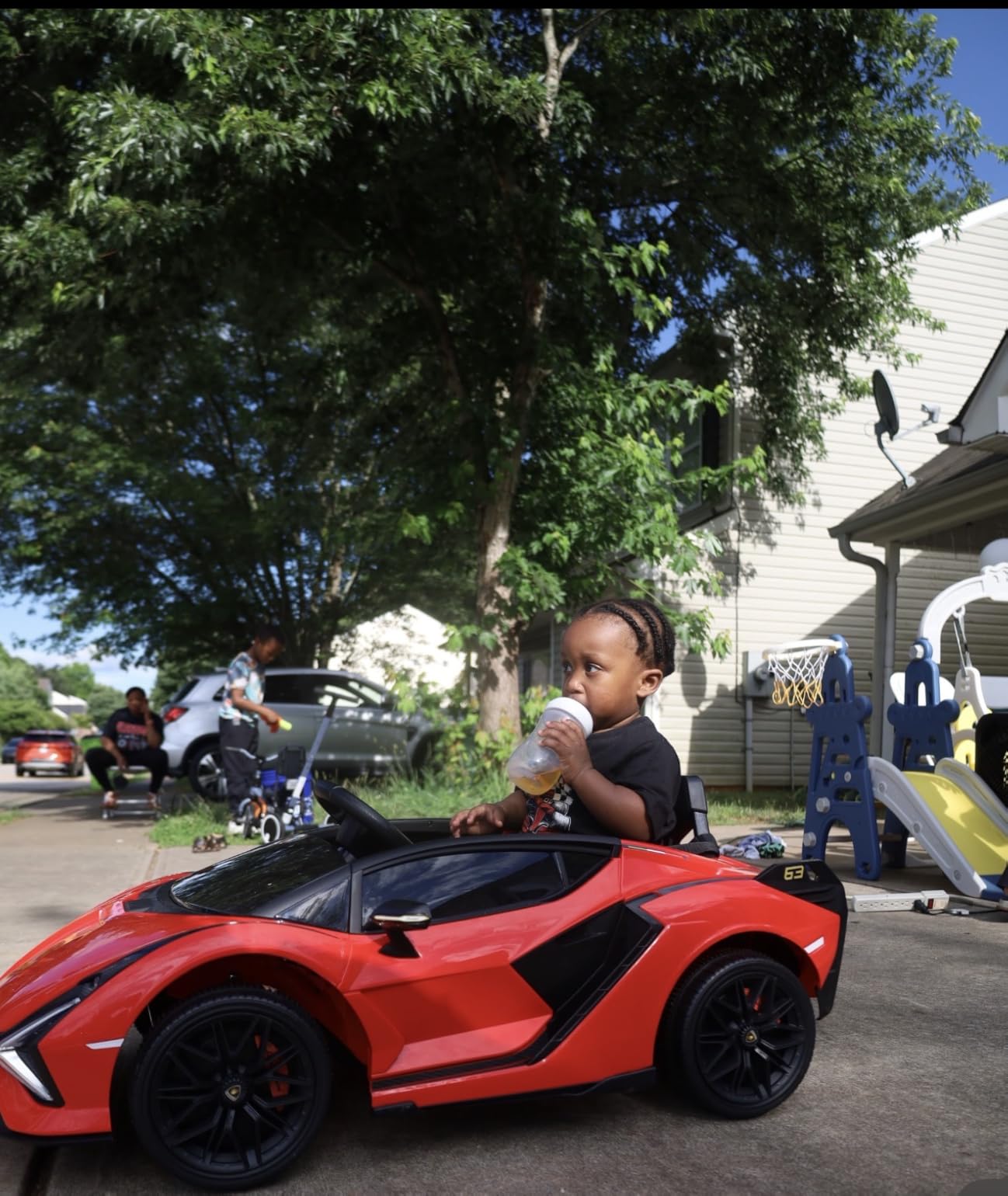 INFANS 12V Licensed Lamborghini Sian Kids Ride On Car with Parent Remote Control, Spring Suspension, MP3 Player, Electric Toy Roadster Carbon Fiber Textured for Toddler (Red) customer photo 1